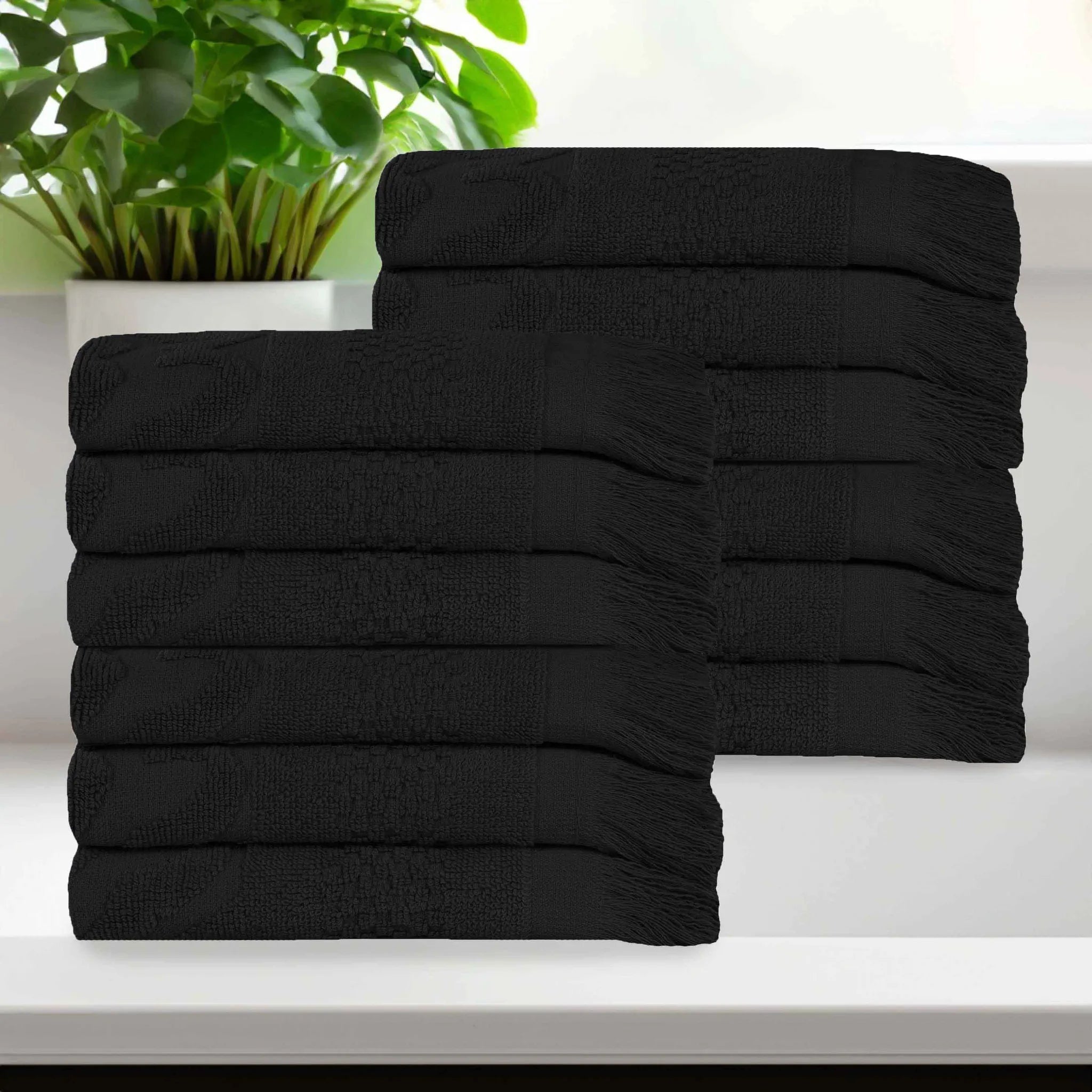 Rolla Cotton Geometric Jacquard Plush Face Towel Washcloth Set of 12