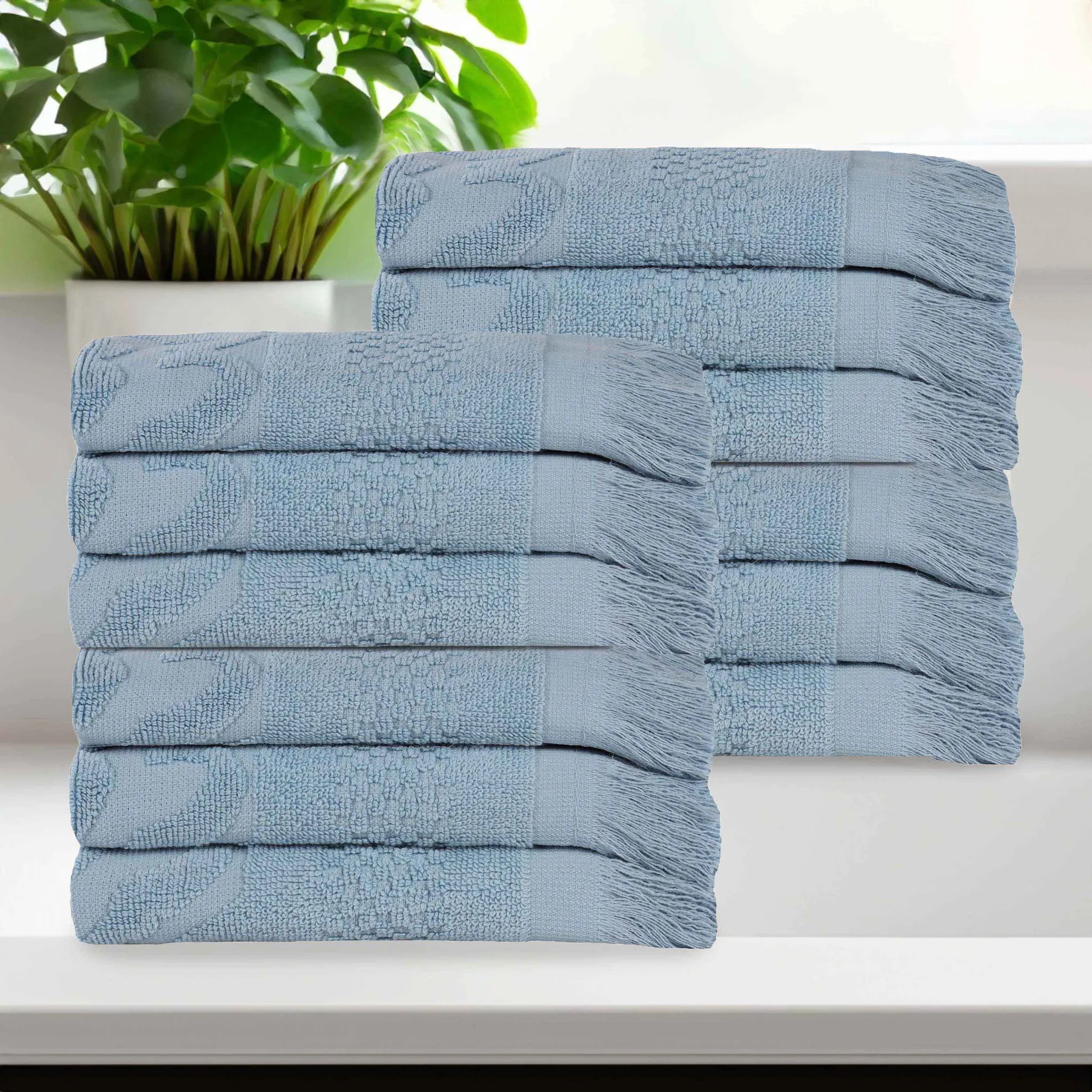 Rolla Cotton Geometric Jacquard Plush Face Towel Washcloth Set of 12 - Face Towel by Superior Brand