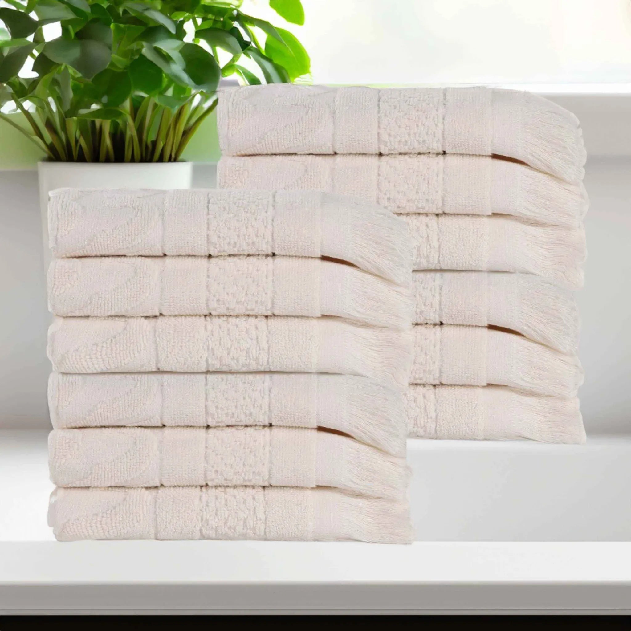 Rolla Cotton Geometric Jacquard Plush Face Towel Washcloth Set of 12 - Face Towel by Superior Brand