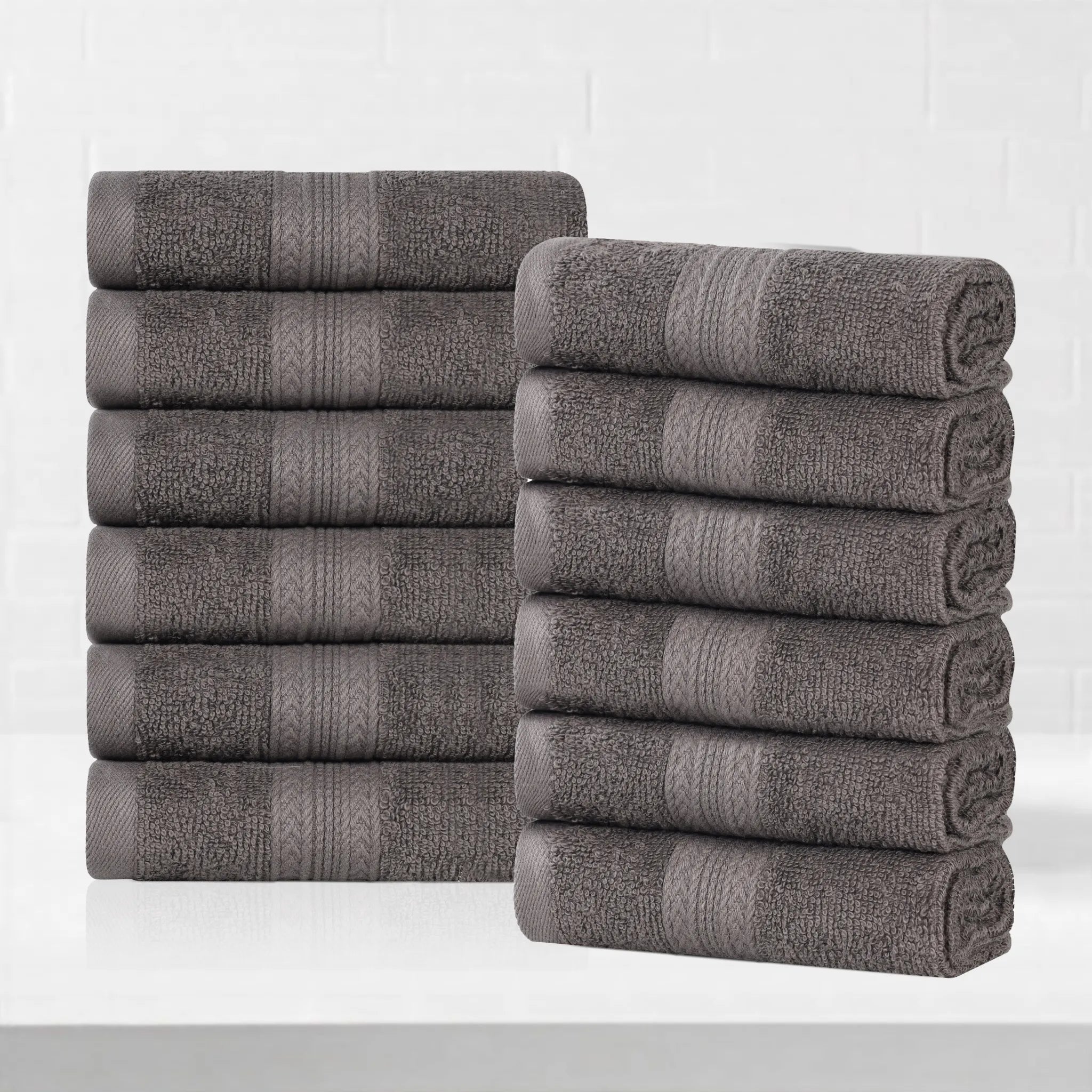 Eco-Friendly Ring-Spun Cotton 12-Piece Face Towel/Washcloth Set