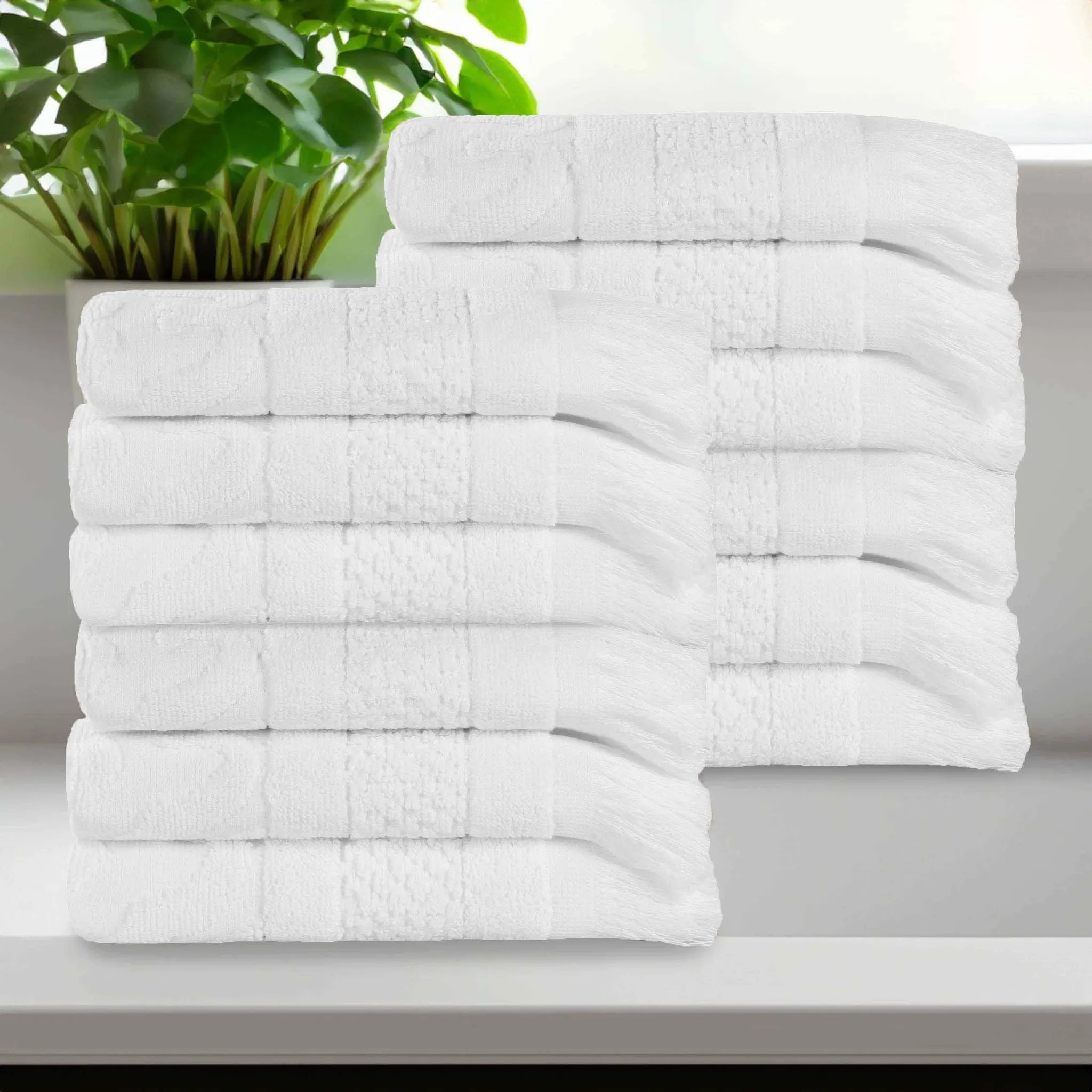 Rolla Cotton Geometric Jacquard Plush Face Towel Washcloth Set of 12 - Face Towel by Superior Brand