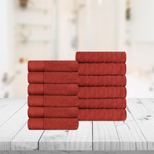 Premium Turkish Cotton Jacquard Herringbone and Solid 12-Piece Face Towel/ Washcloth Set -  Maroon