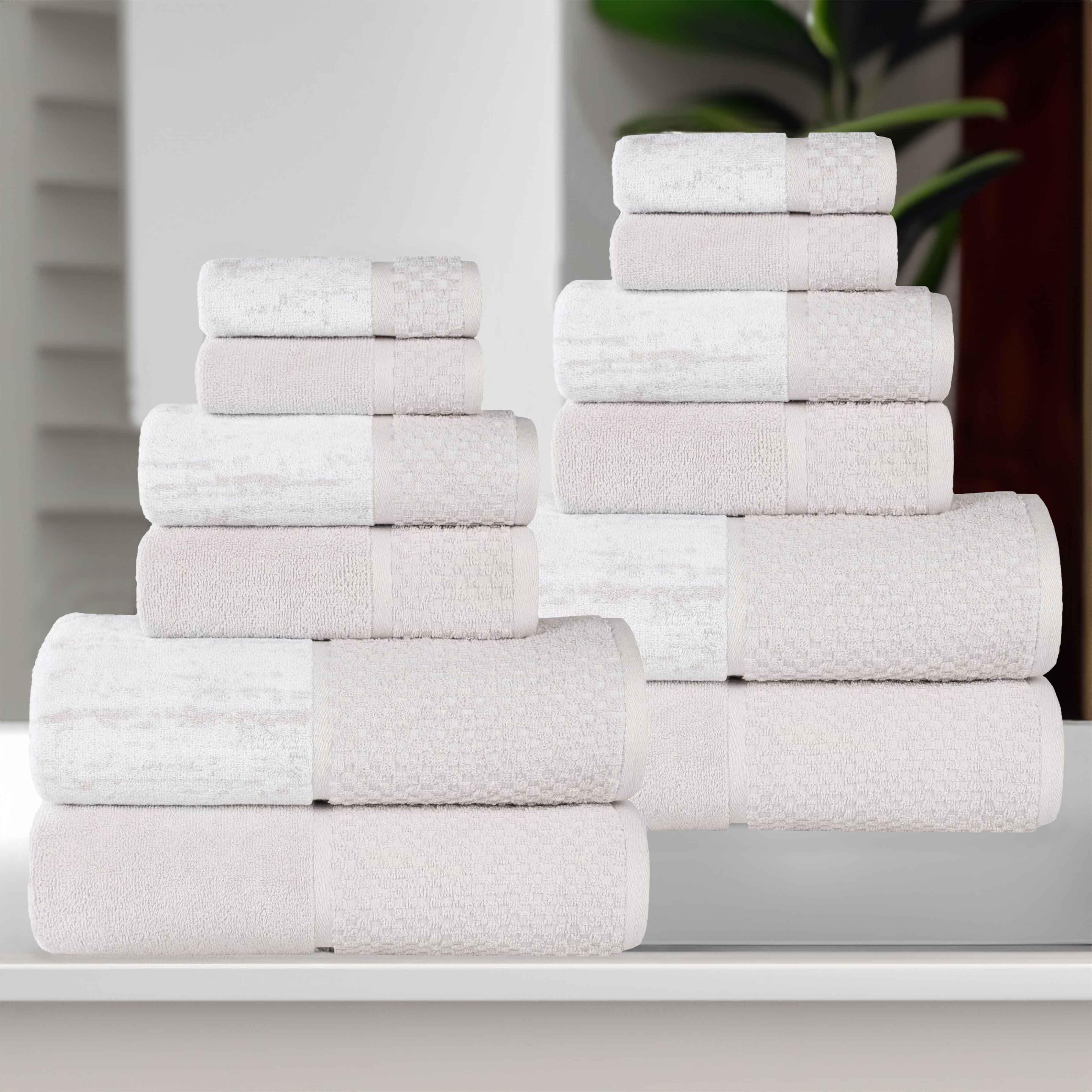 Lodie Cotton Jacquard Solid and Two-Toned 12 Piece Assorted Towel Set - Towel Set by Superior Brand