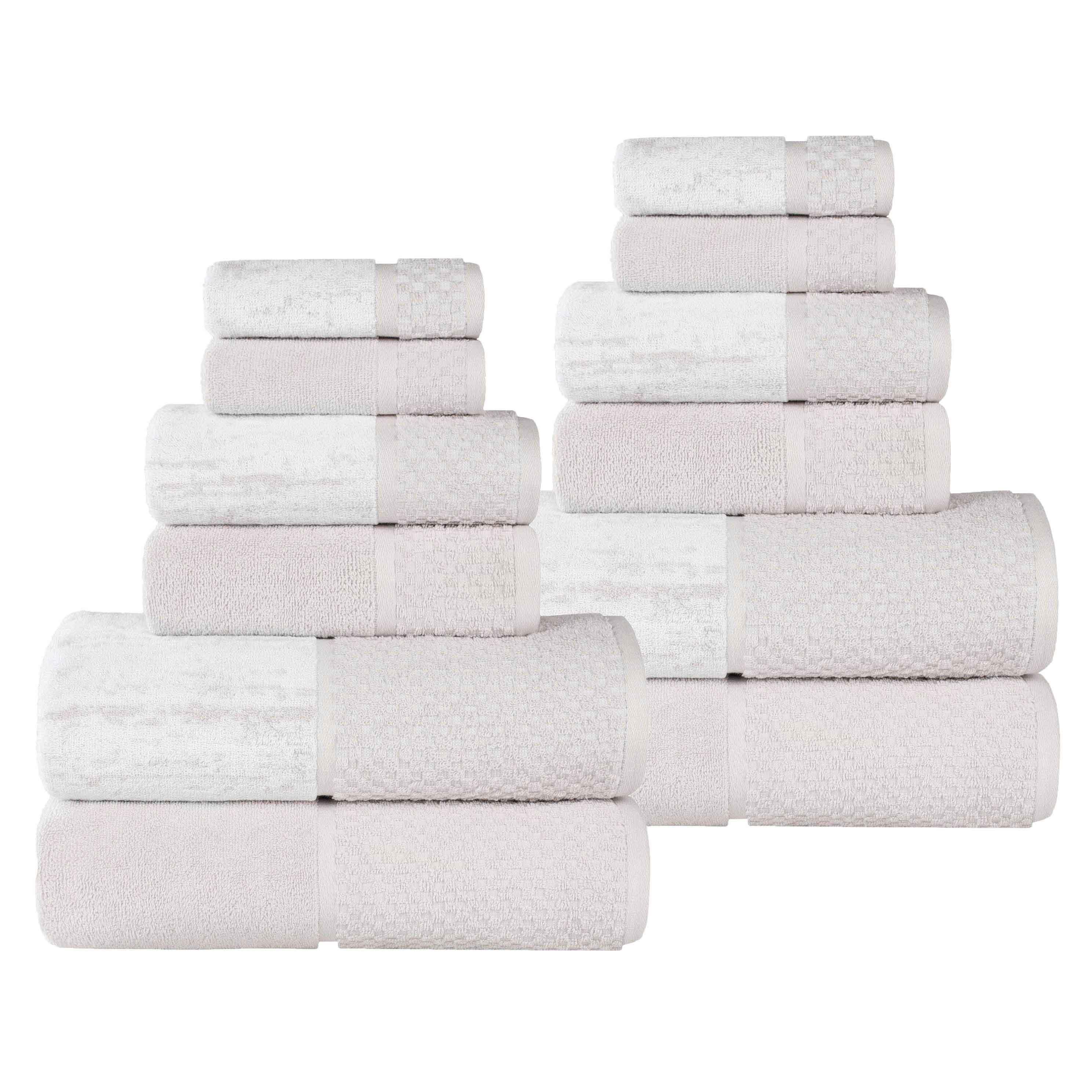 Lodie Cotton Jacquard Solid and Two-Toned 12 Piece Assorted Towel Set - Towel Set by Superior Brand