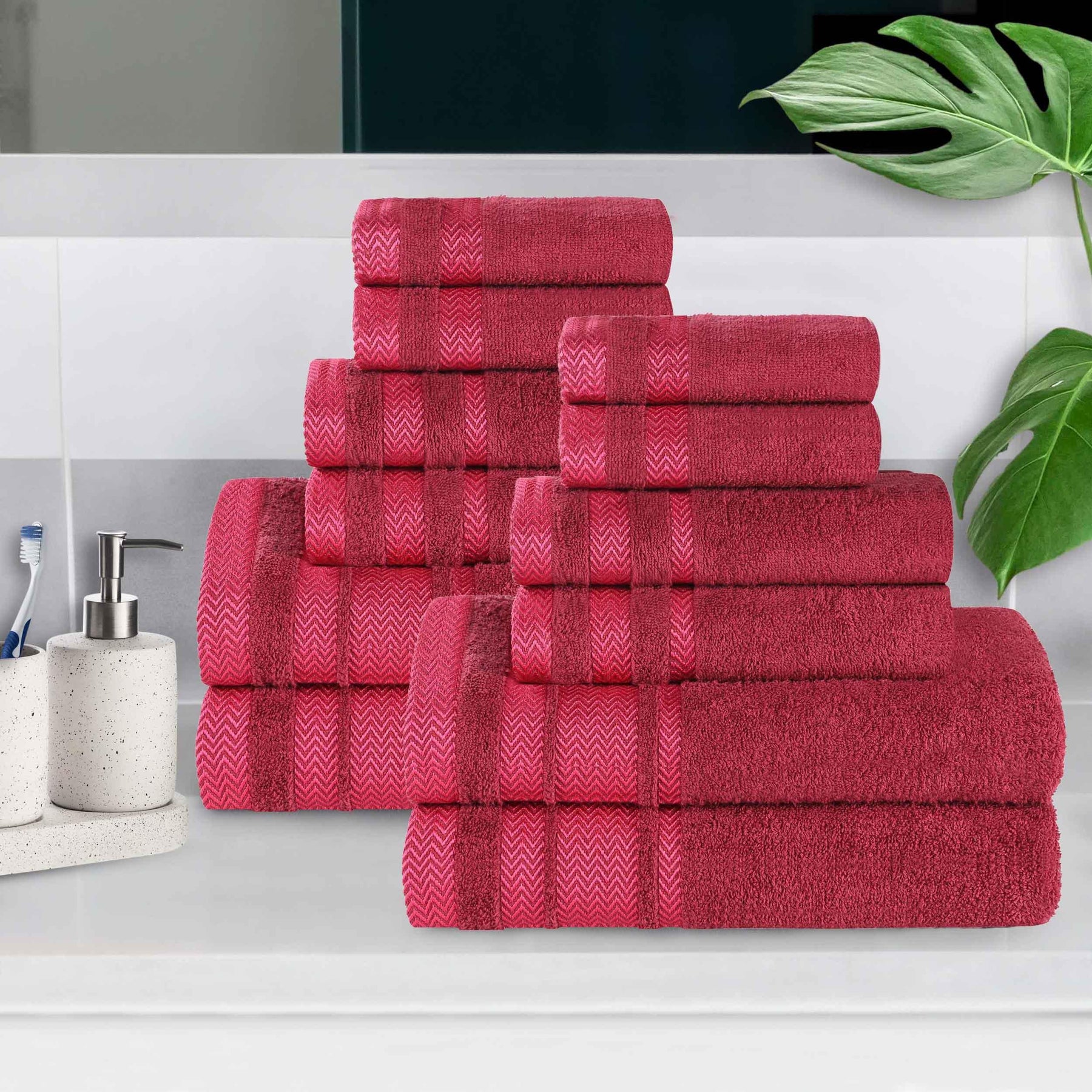 Zero Twist Cotton Dobby Border Plush Soft Absorbent - Cranberry