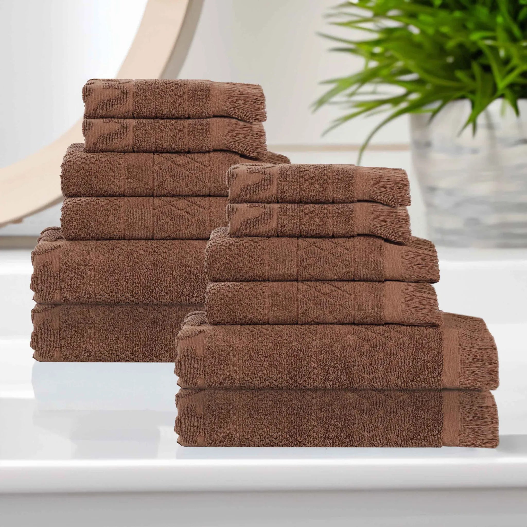 Rolla Cotton Geometric Jacquard Plush Soft Absorbent 12 Piece Towel Set - Towel Set by Superior Brand