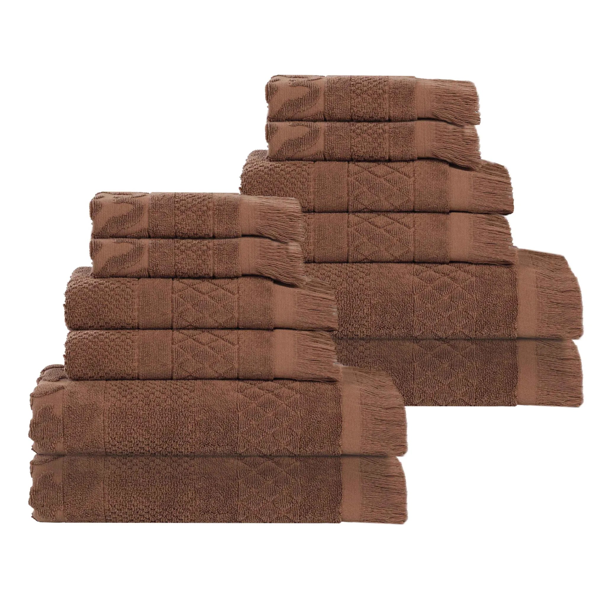 Rolla Cotton Geometric Jacquard Plush Soft Absorbent 12 Piece Towel Set - Towel Set by Superior Brand