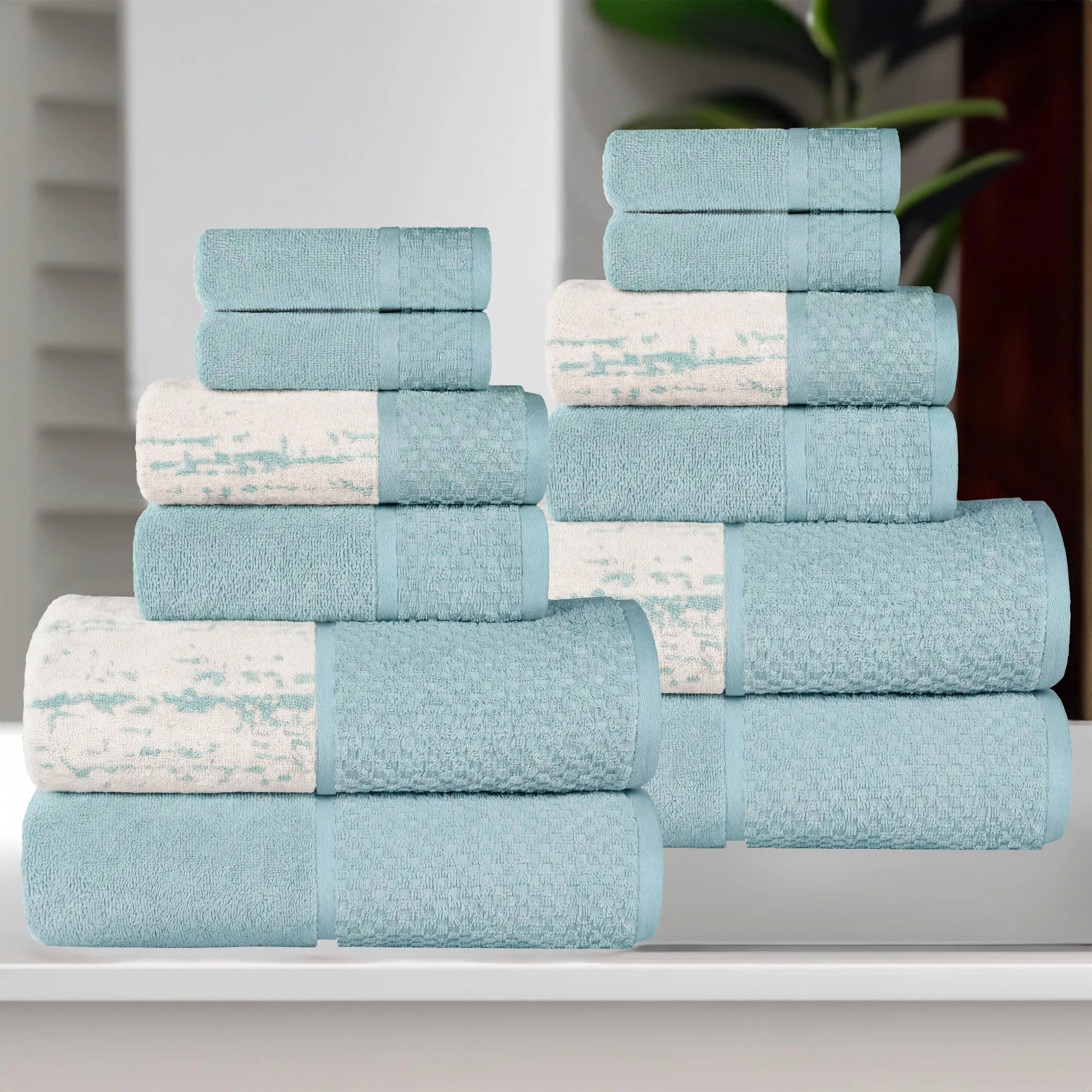 Lodi Cotton 12-Piece Bathroom Towel Set – Absorbent Mid-Weight Solids & Patterns