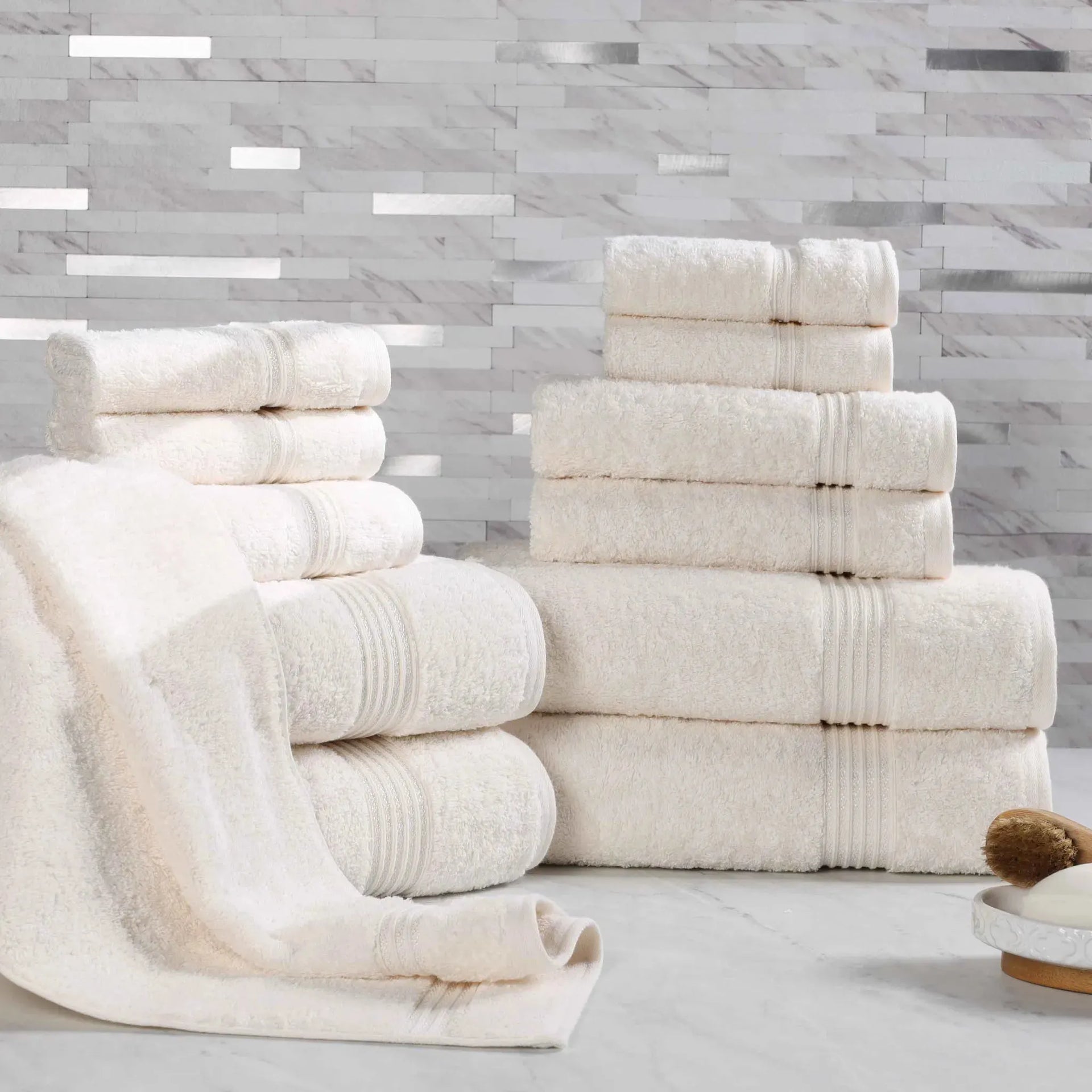 12-Piece Egyptian Cotton Plush Bath Towel Set – Heritage- Color IVORY