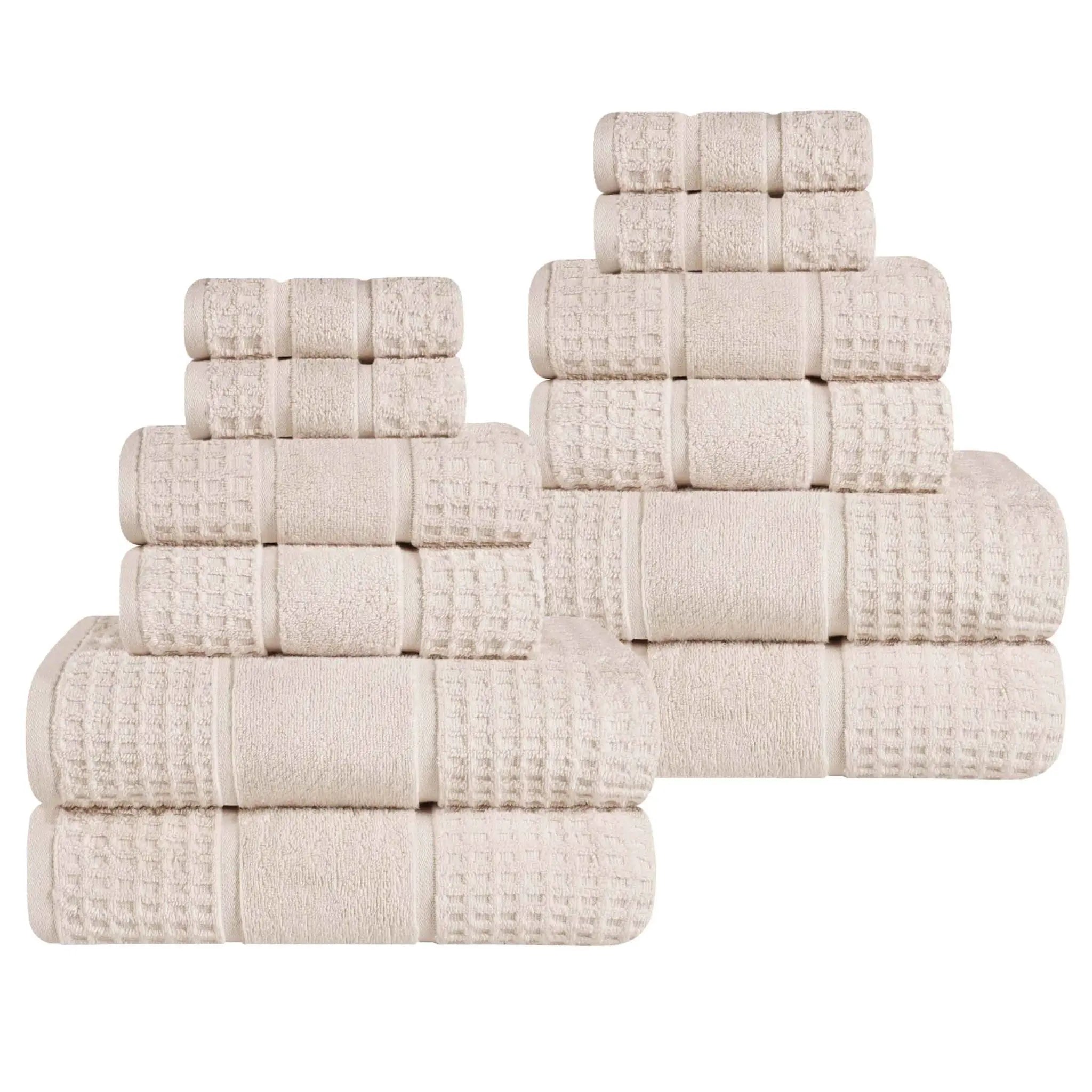 Zero Twist Cotton Waffle Towel Set 12-Piece - Napa - Towel Set by Superior Brand