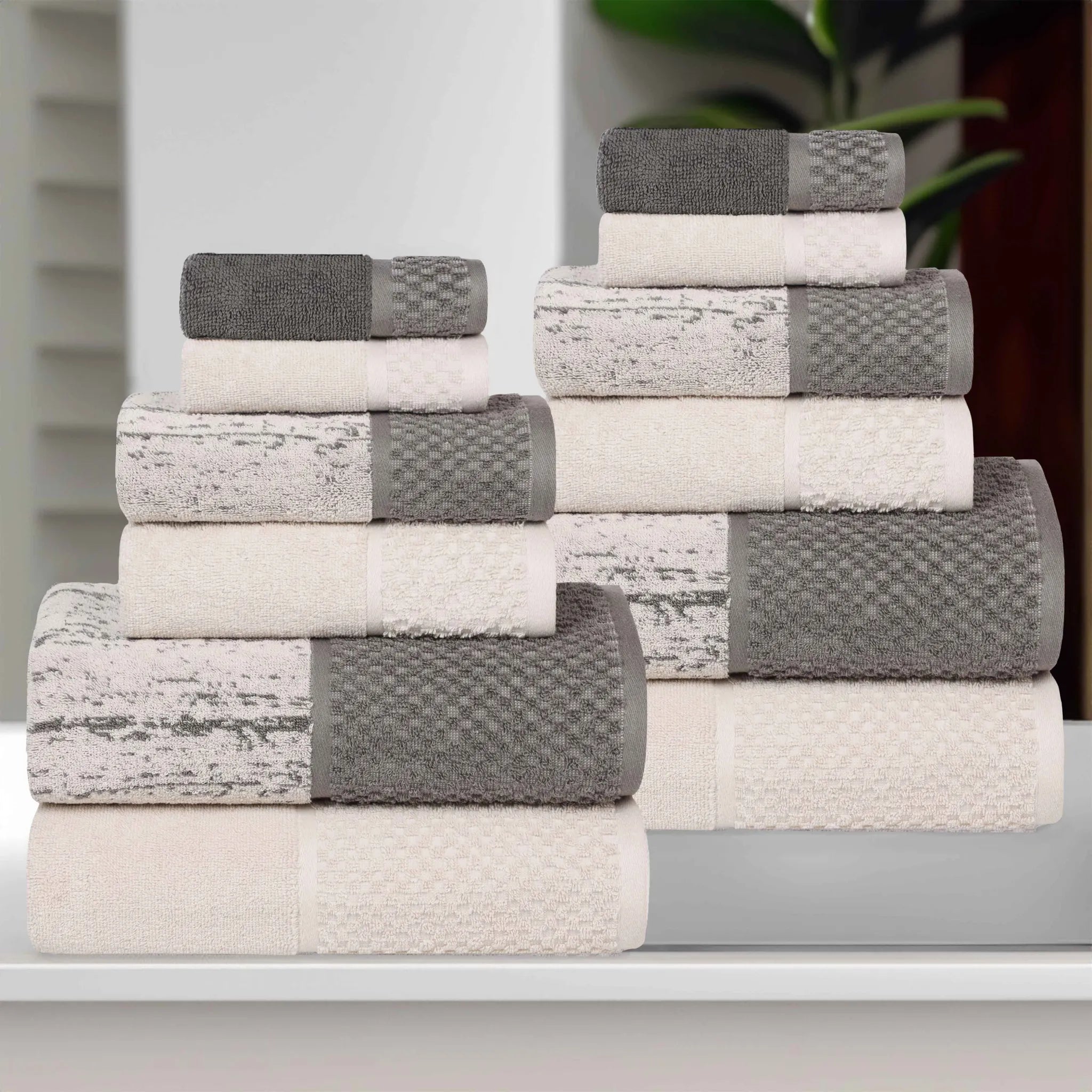 Lodi Cotton 12-Piece Bathroom Towel Set – Absorbent Mid-Weight Solids & Patterns