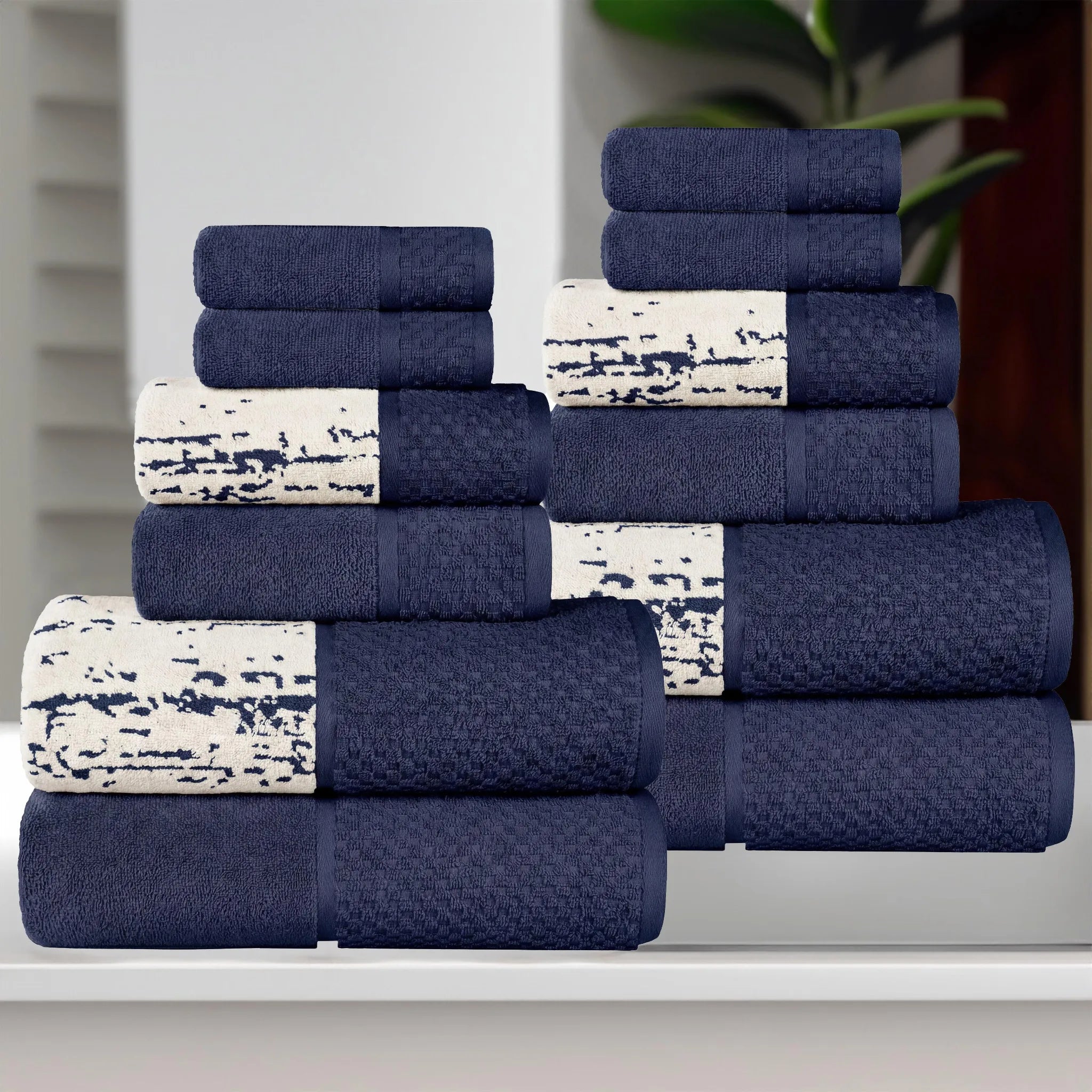 Lodi Cotton 12-Piece Bathroom Towel Set – Absorbent Mid-Weight Solids & Patterns