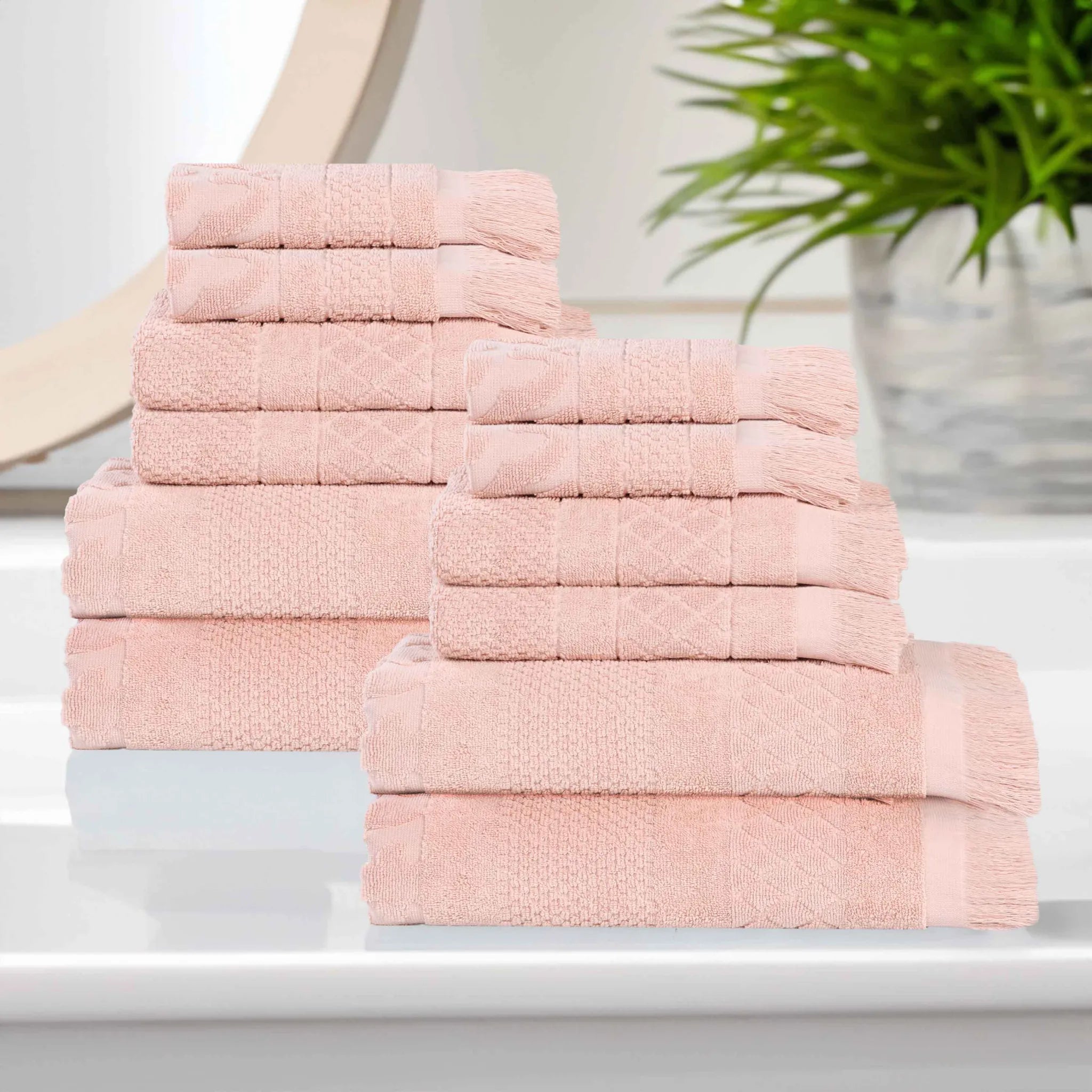 Rolla Cotton Geometric Jacquard Plush Soft Absorbent 12 Piece Towel Set - Towel Set by Superior Brand