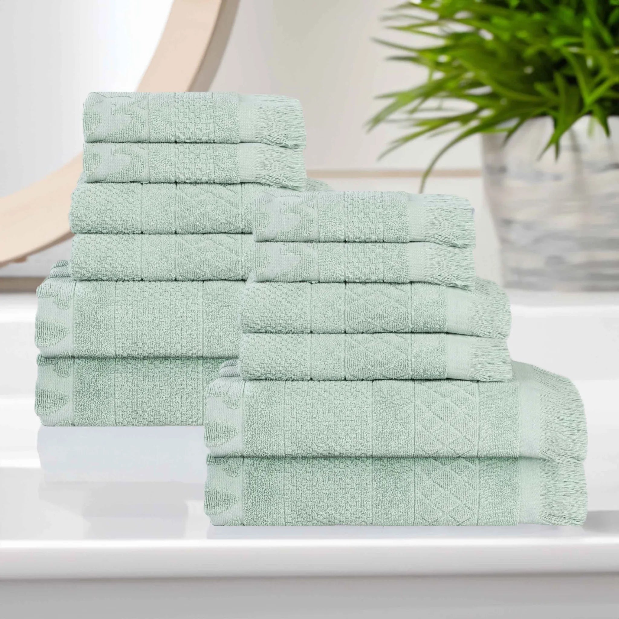 Rolla Cotton Geometric Jacquard Plush Soft Absorbent 12 Piece Towel Set - Towel Set by Superior Brand