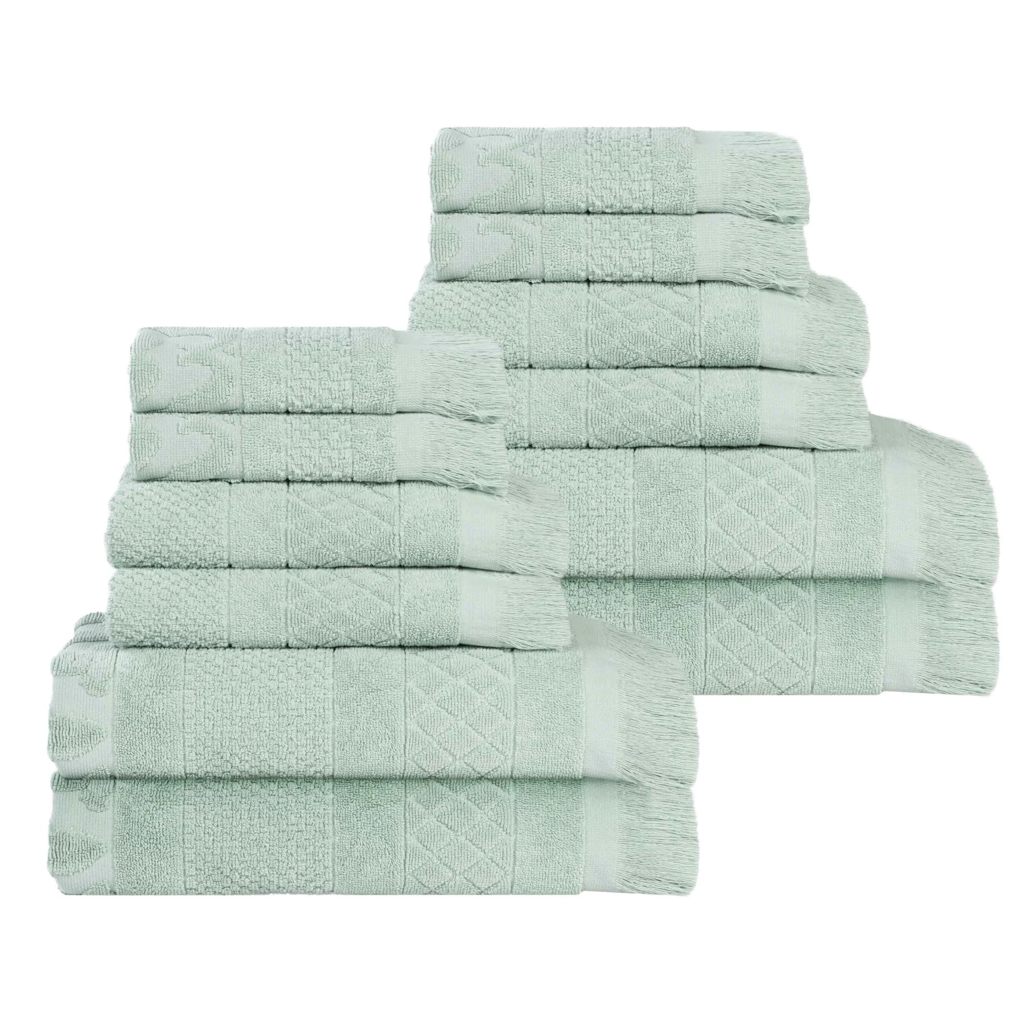 Rolla Cotton Geometric Jacquard Plush Soft Absorbent 12 Piece Towel Set - Towel Set by Superior Brand