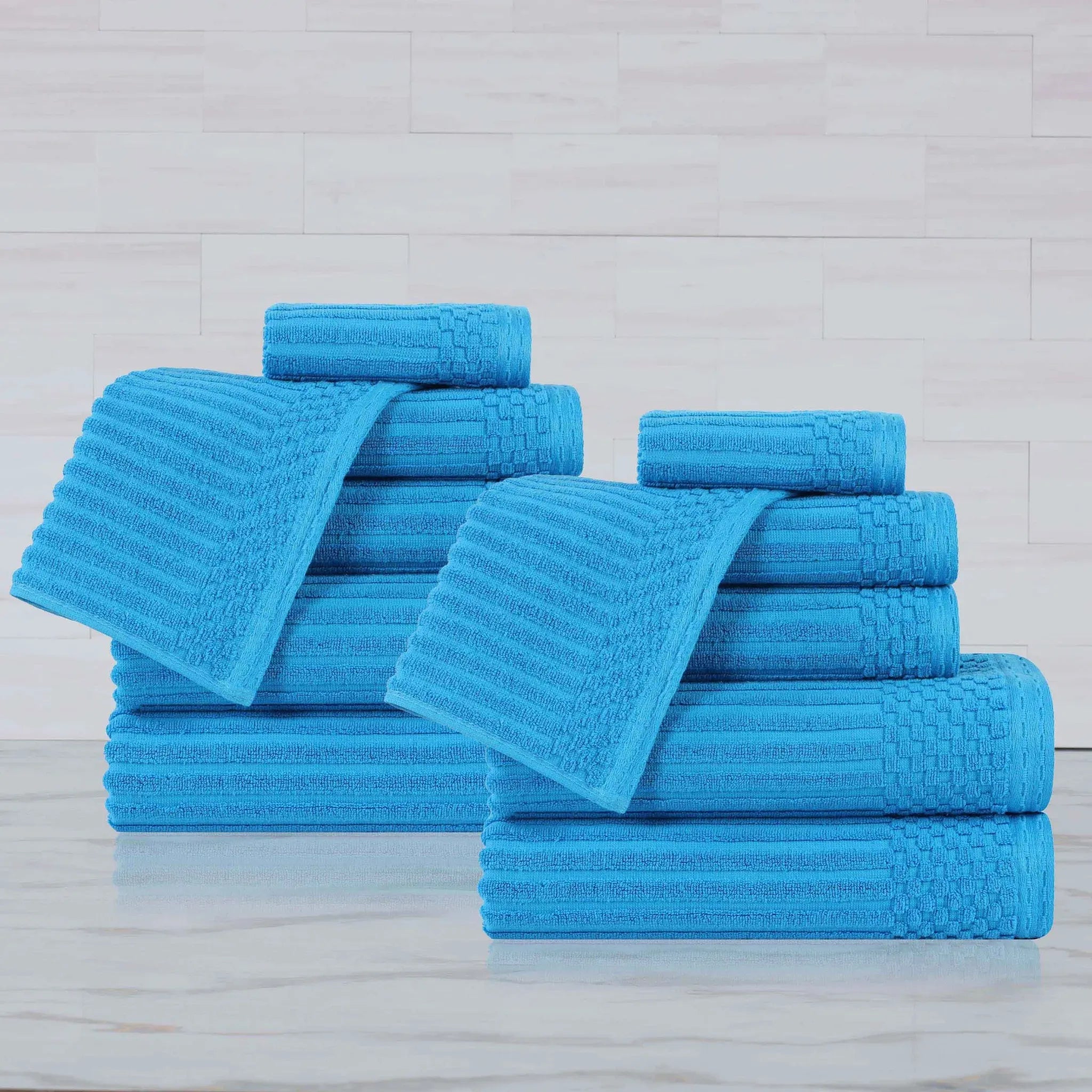 Soho Ribbed Cotton Absorbent Medium Weight 12 Piece Towel Set - Towel Set by Superior Brand