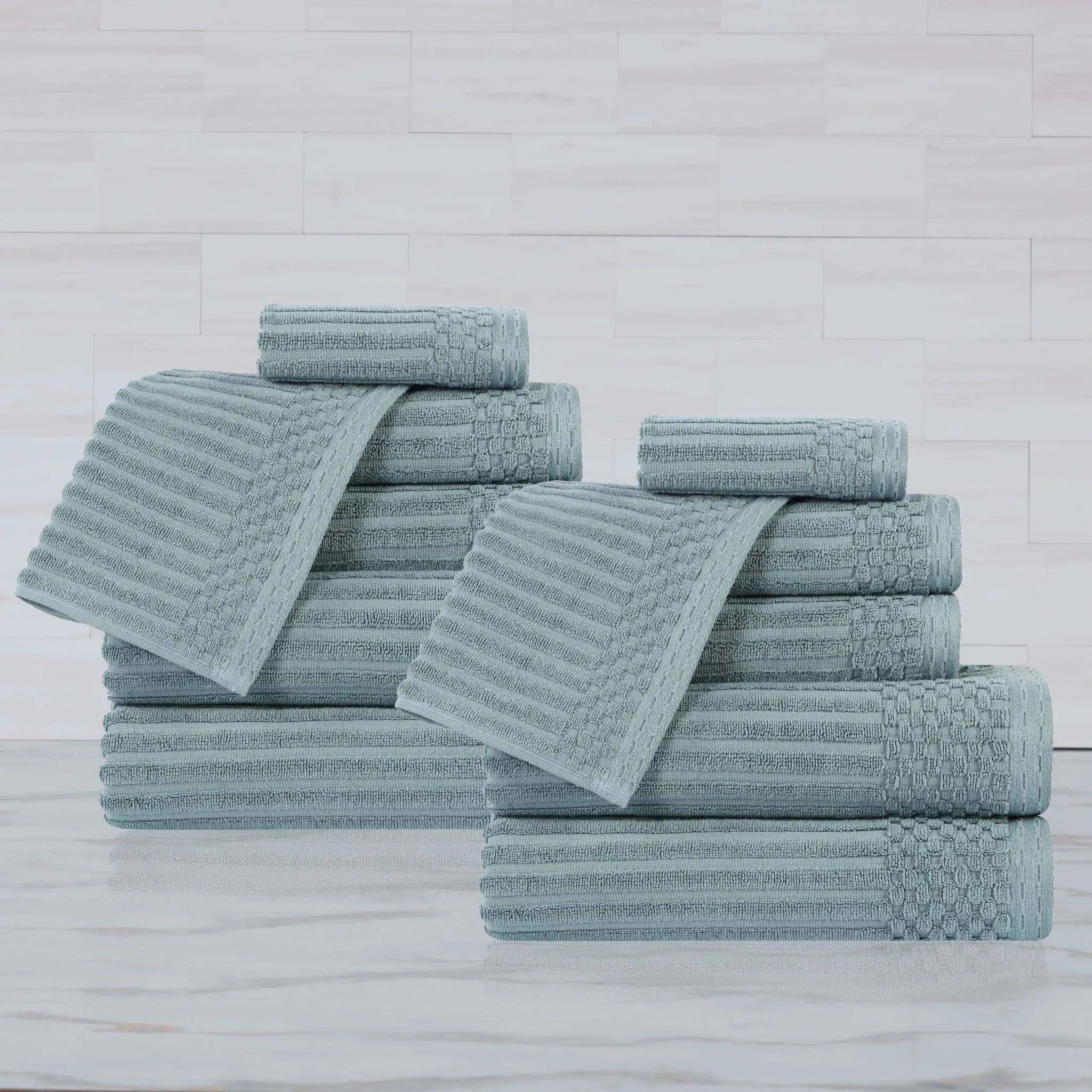 Soho Ribbed Cotton Absorbent Medium Weight 12 Piece Towel Set - Towel Set by Superior Brand