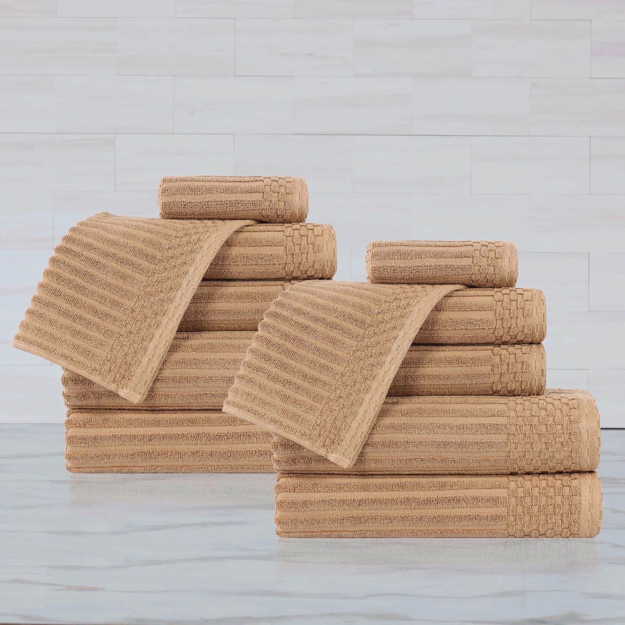 Soho Ribbed Cotton Absorbent Medium Weight 12 Piece Towel Set - Towel Set by Superior Brand