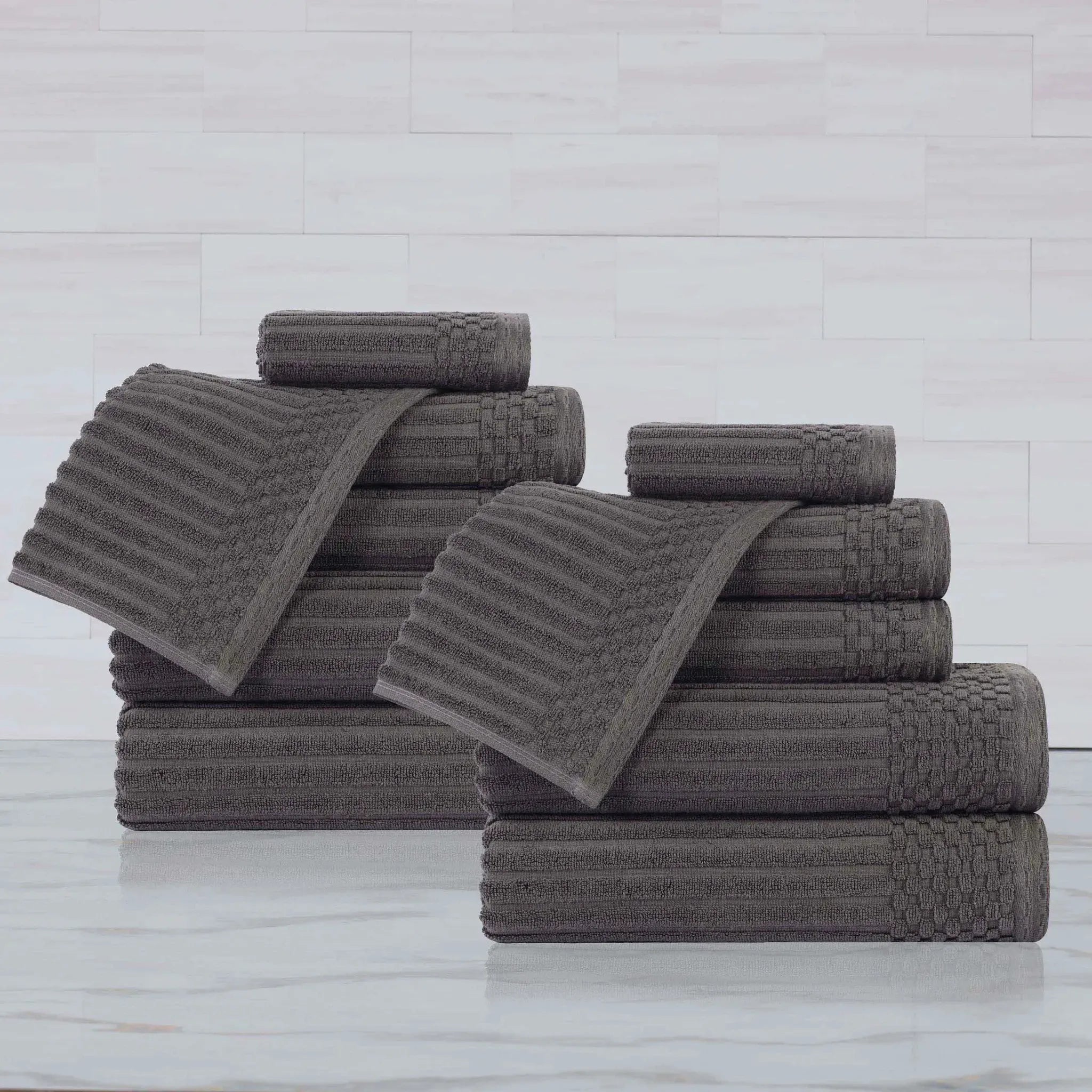 Soho Ribbed Cotton Absorbent Medium Weight 12 Piece Towel Set - Towel Set by Superior Brand
