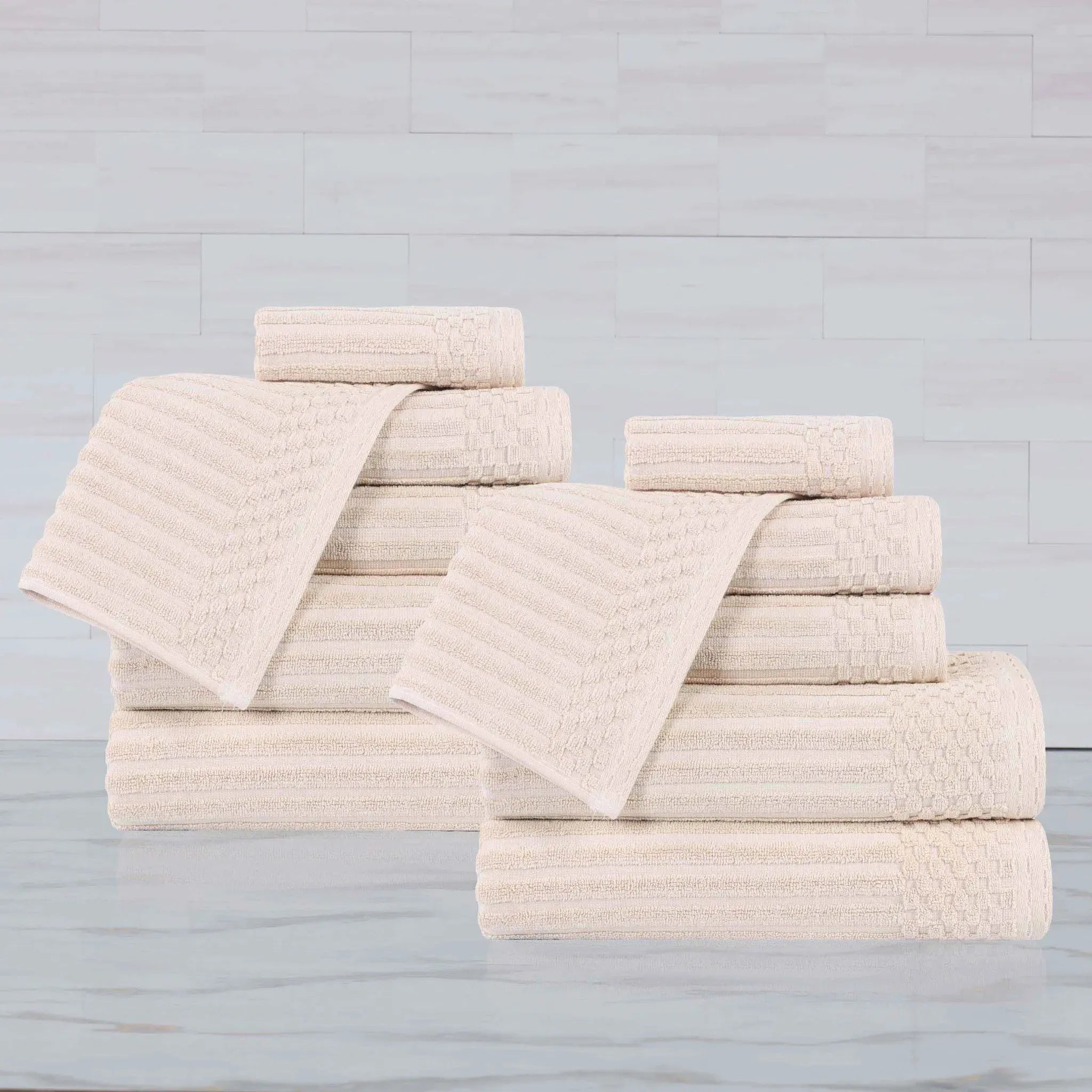 Soho Ribbed Cotton Absorbent Medium Weight 12 Piece Towel Set - Towel Set by Superior Brand
