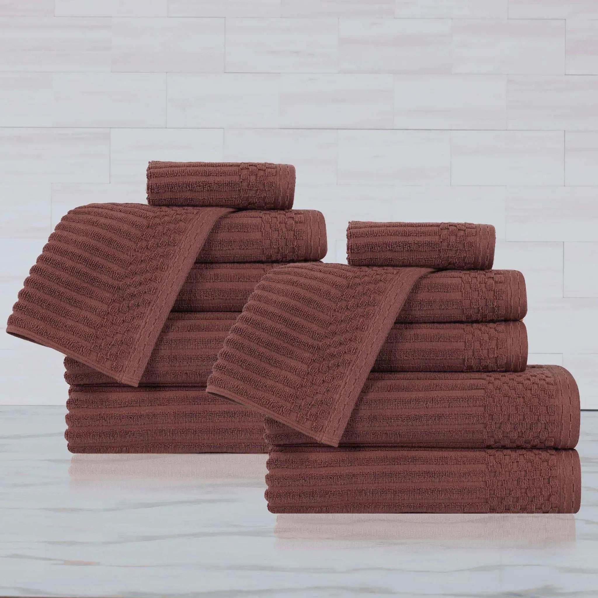 Soho Ribbed Cotton Absorbent Medium Weight 12 Piece Towel Set - Towel Set by Superior Brand
