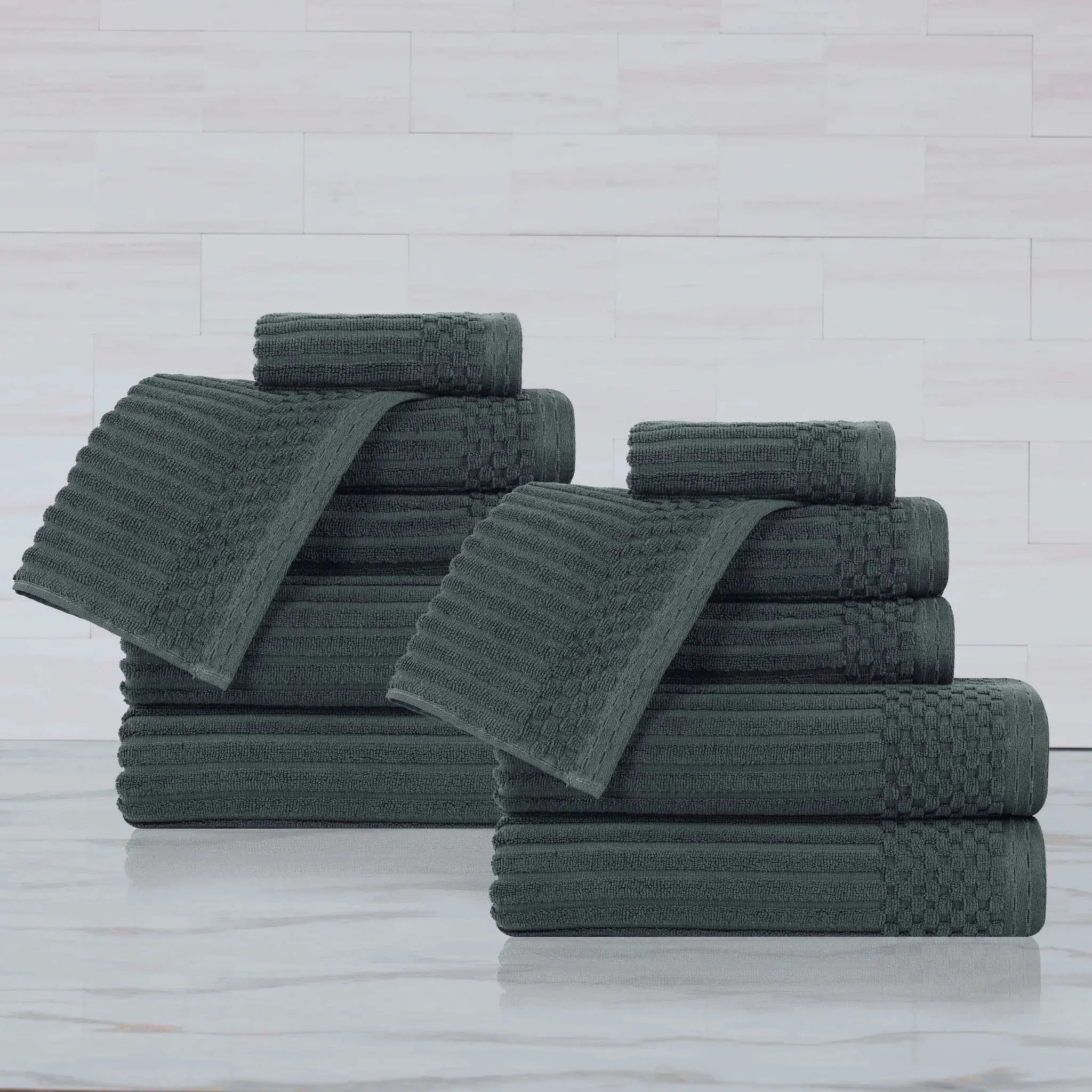 Soho Ribbed Cotton Absorbent Medium Weight 12 Piece Towel Set - Towel Set by Superior Brand