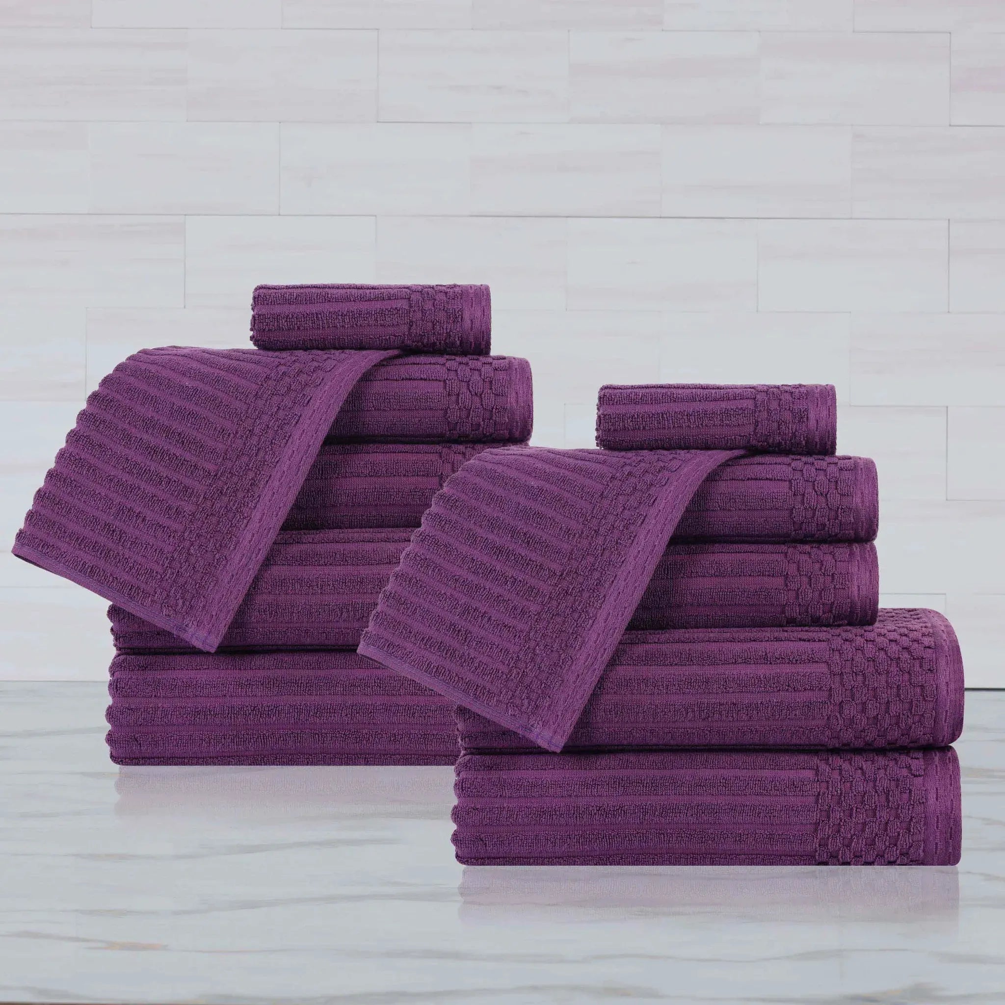 Soho Ribbed Cotton Absorbent Medium Weight 12 Piece Towel Set - Towel Set by Superior Brand