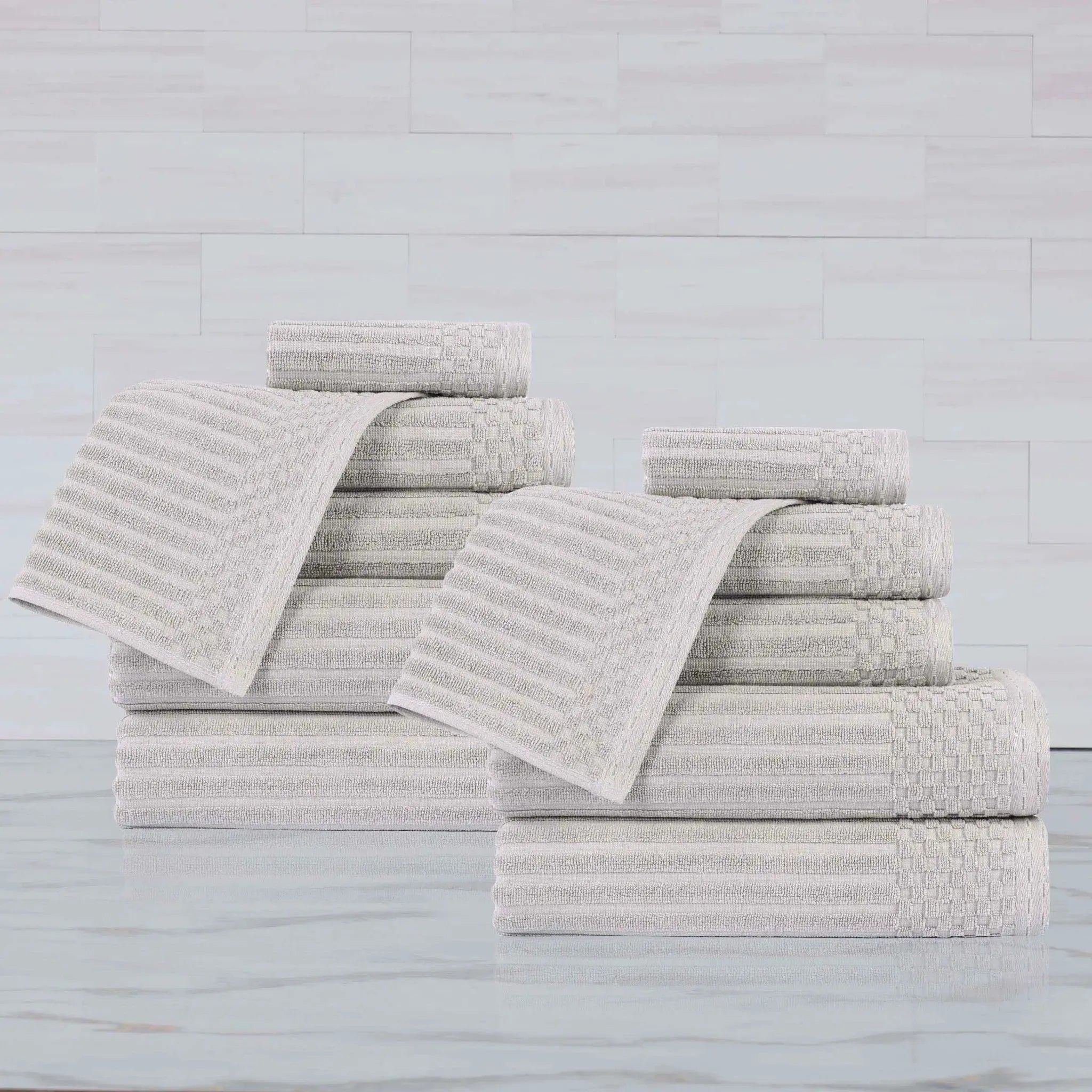 Soho Ribbed Cotton Absorbent Medium Weight 12 Piece Towel Set - Towel Set by Superior Brand