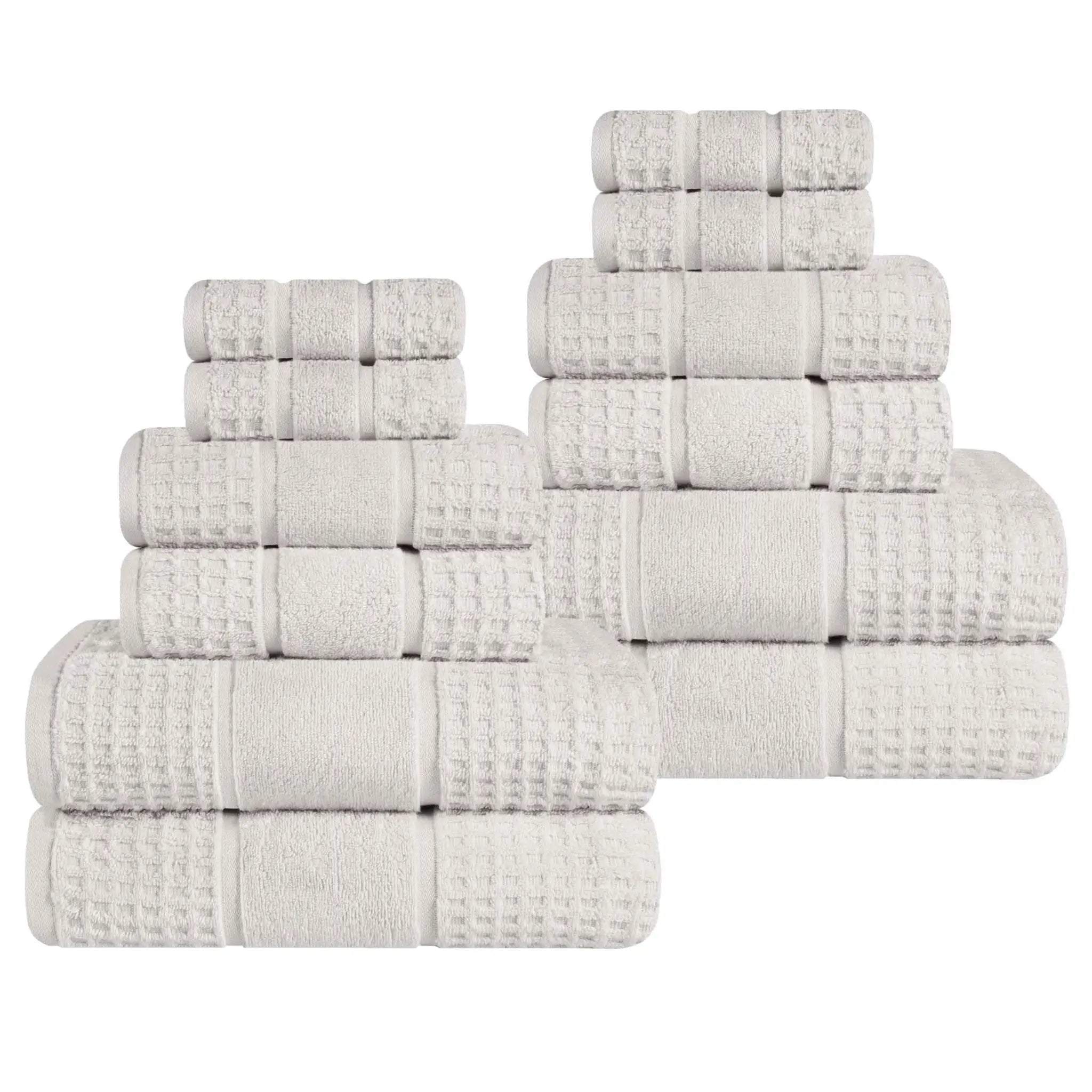 Zero Twist Cotton Waffle Towel Set 12-Piece - Napa - Towel Set by Superior Brand