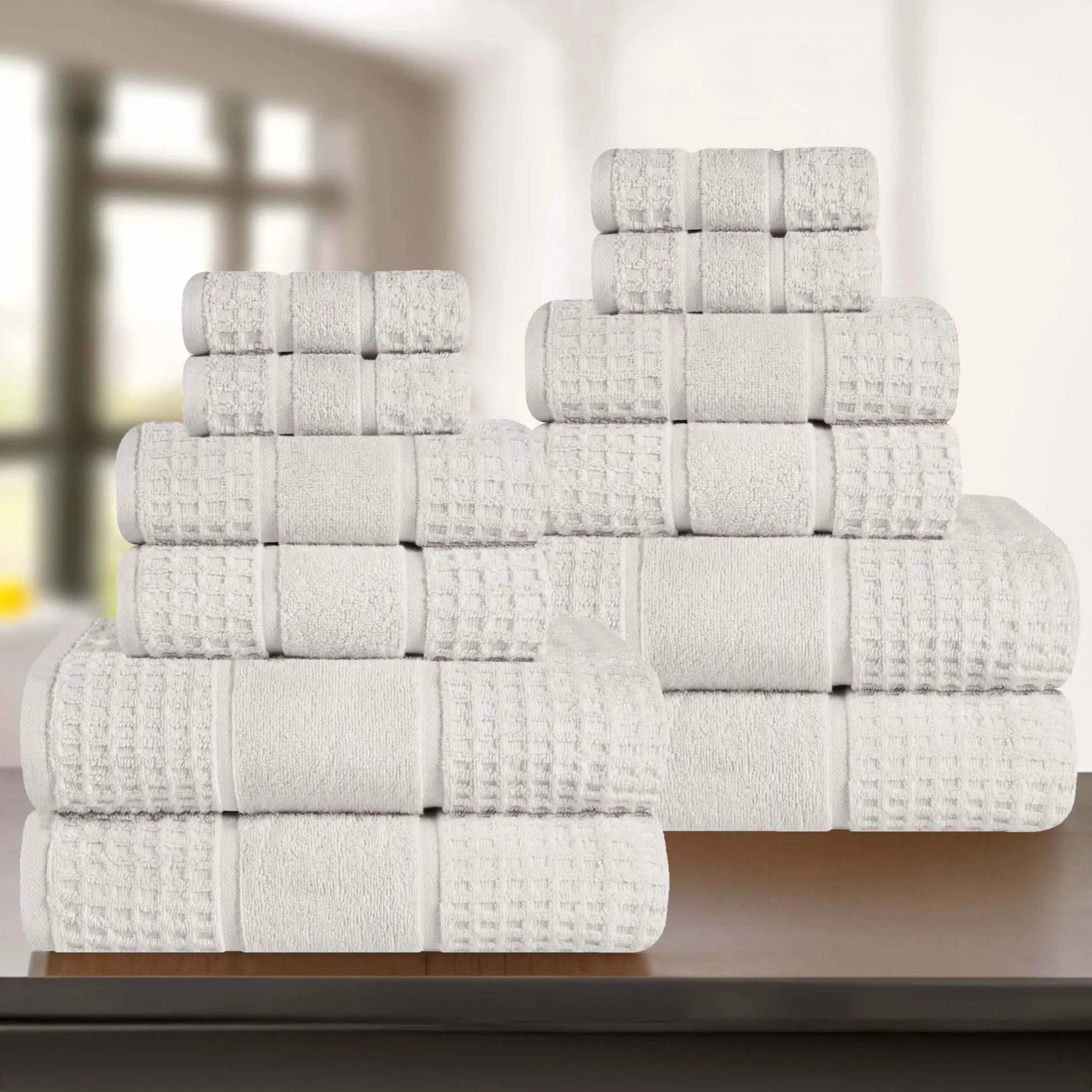 Zero Twist Cotton Waffle Towel Set 12-Piece - Napa - Towel Set by Superior Brand