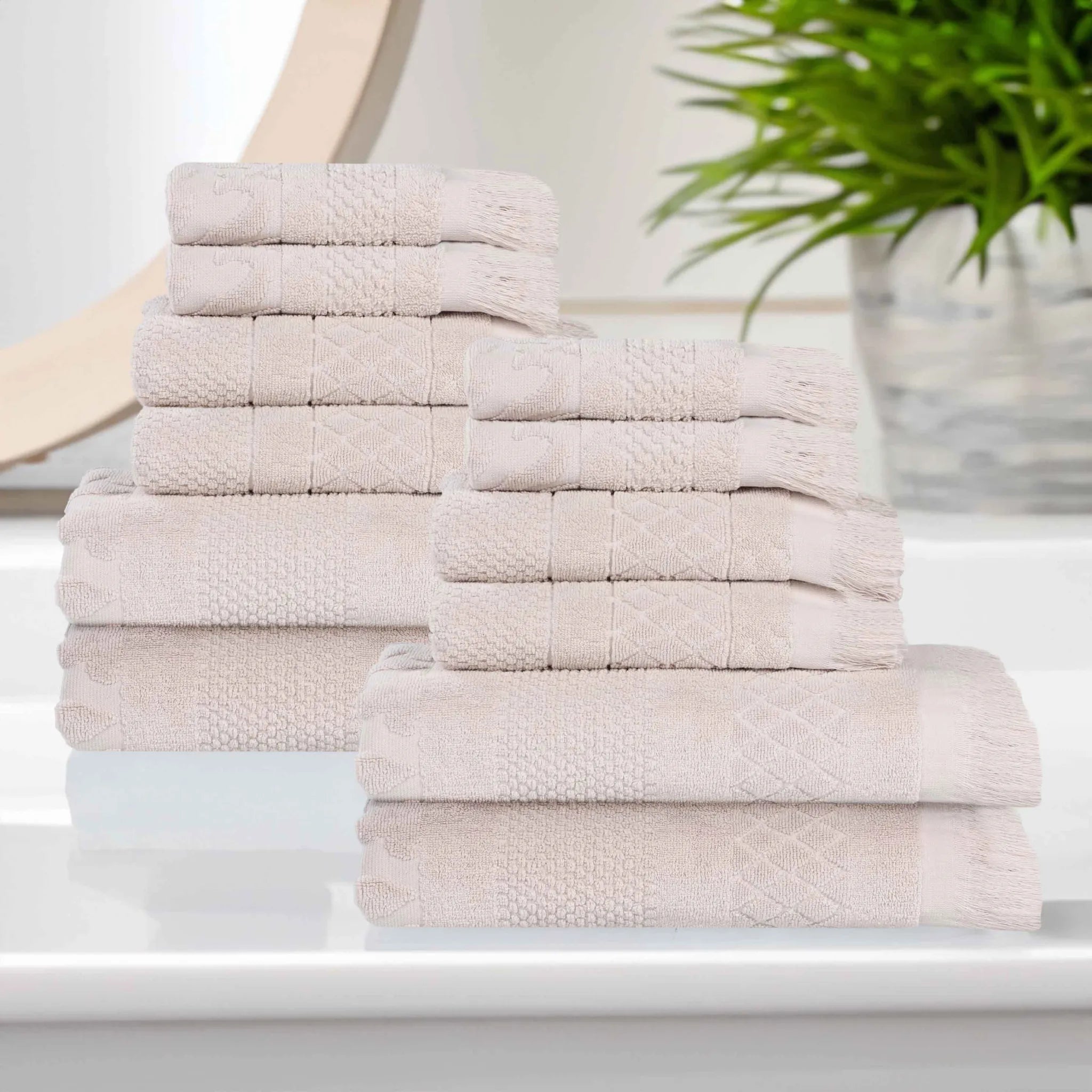Rolla Cotton Geometric Jacquard Plush Soft Absorbent 12 Piece Towel Set - Towel Set by Superior Brand