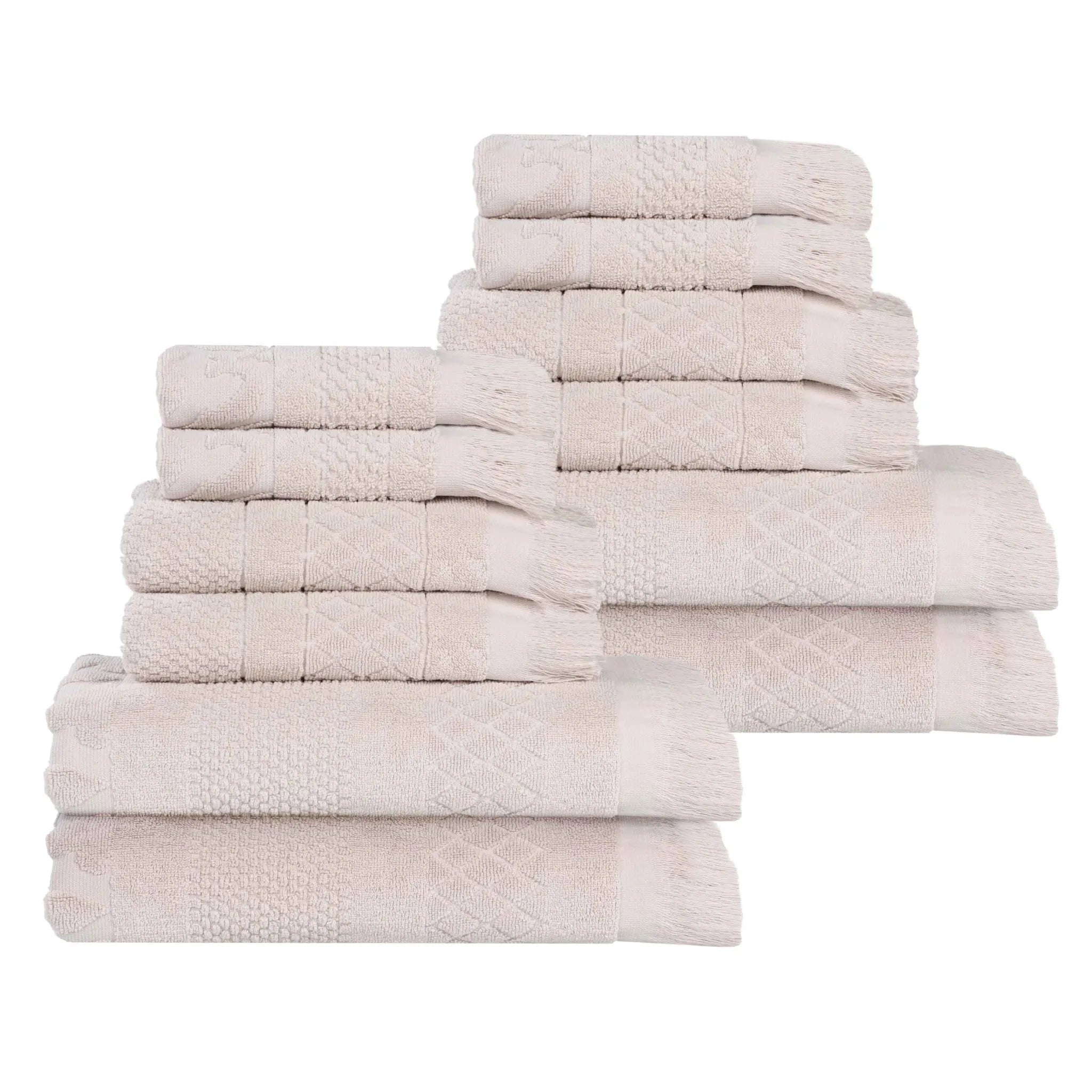 Rolla Cotton Geometric Jacquard Plush Soft Absorbent 12 Piece Towel Set - Towel Set by Superior Brand