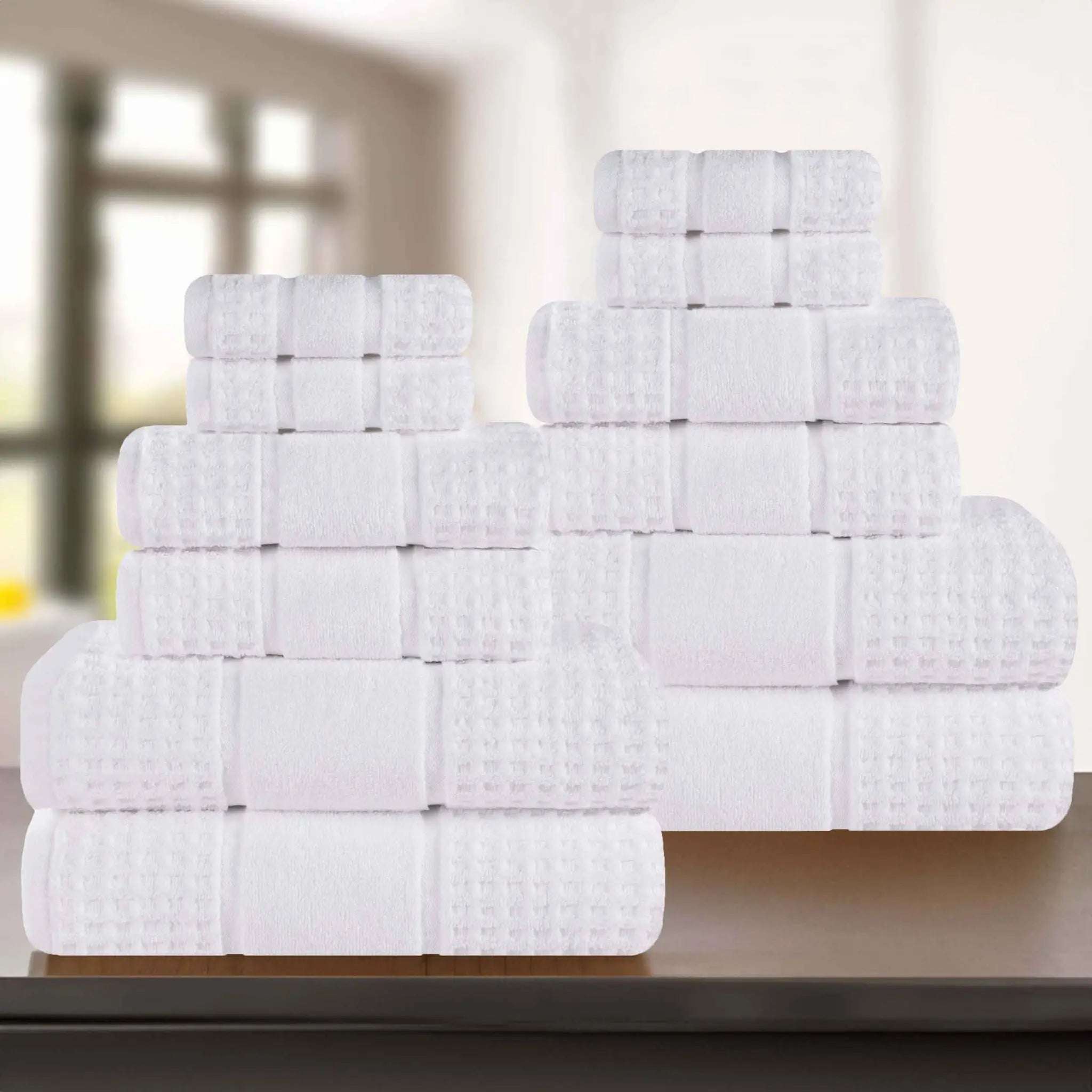 Zero Twist Cotton Waffle Towel Set 12-Piece - Napa - Towel Set by Superior Brand