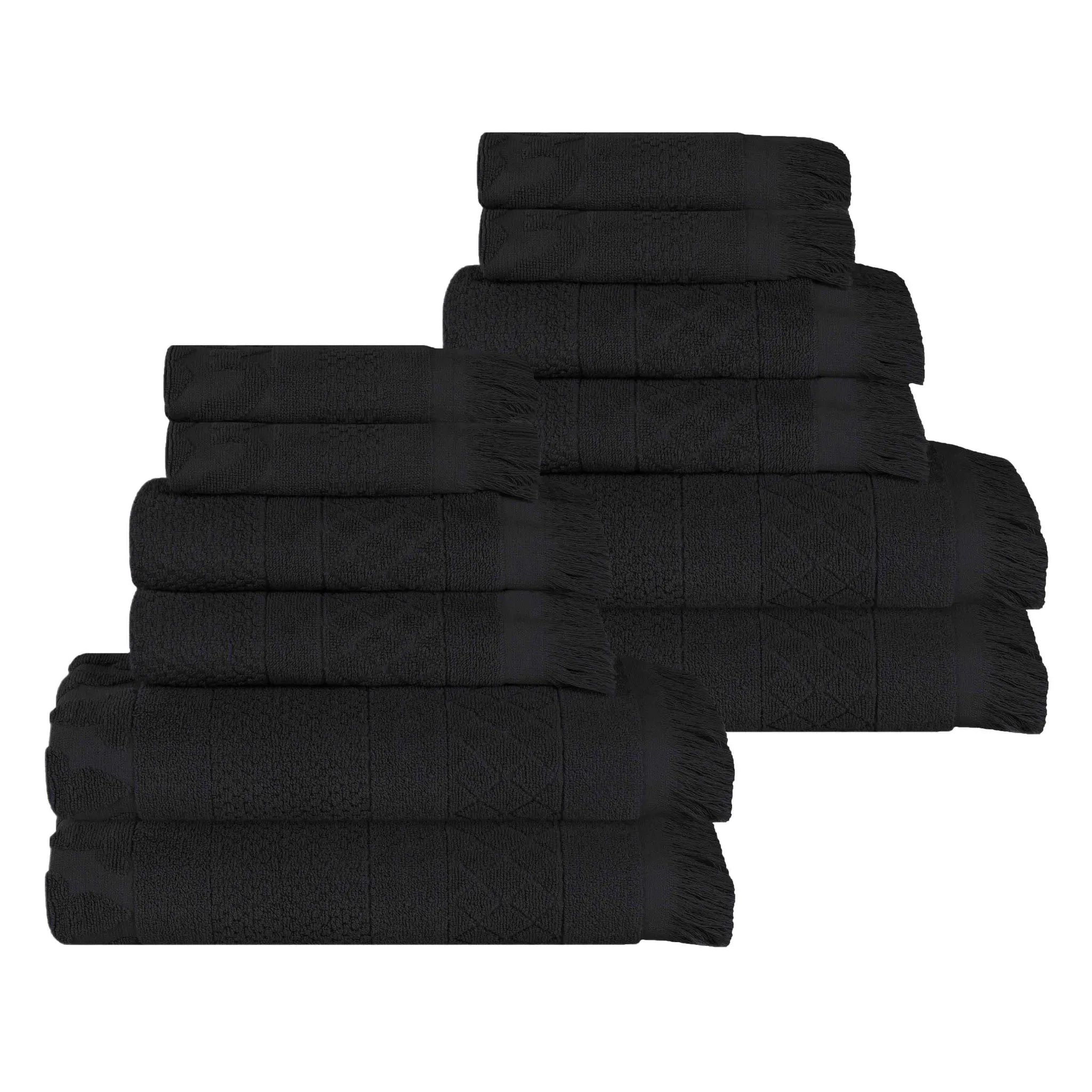 Rolla Cotton Geometric Jacquard Plush Soft Absorbent 12 Piece Towel Set - Towel Set by Superior Brand