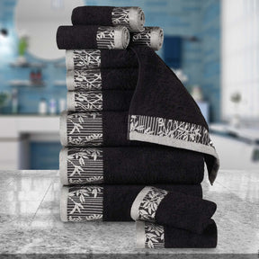Superior Wisteria Cotton Floral Jacquard 12 Piece Towel Set  - Black