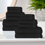 Rolla Cotton Geometric Jacquard Plush Soft Absorbent 12 Piece Towel Set - Towel Set by Superior Brand