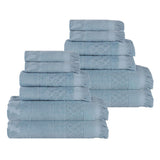Rolla Cotton Geometric Jacquard Plush Soft Absorbent 12 Piece Towel Set - Towel Set by Superior Brand