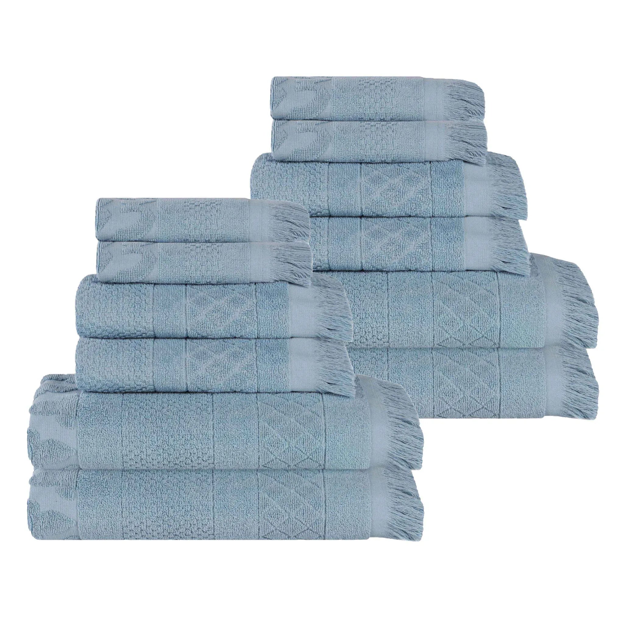 Rolla Cotton Geometric Jacquard Plush Soft Absorbent 12 Piece Towel Set - Towel Set by Superior Brand