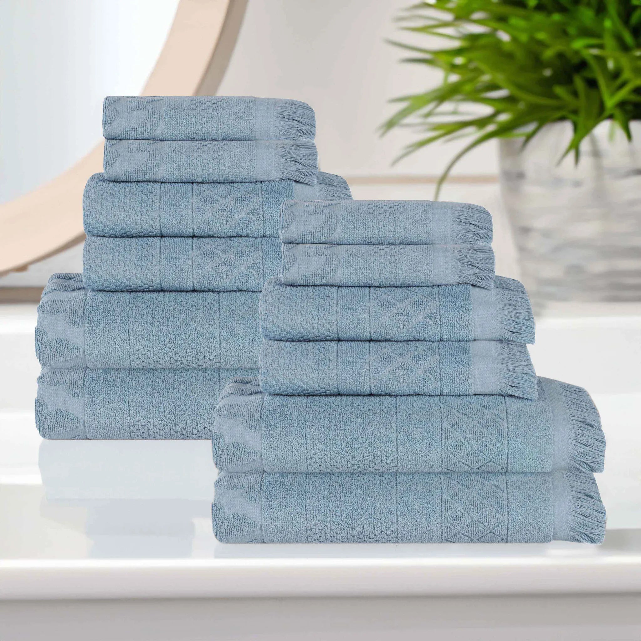 Rolla Cotton Geometric Jacquard Plush Soft Absorbent 12 Piece Towel Set - Towel Set by Superior Brand