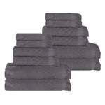 Rolla Cotton Geometric Jacquard Plush Soft Absorbent 12 Piece Towel Set - Towel Set by Superior Brand
