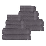 Rolla Cotton Geometric Jacquard Plush Soft Absorbent 12 Piece Towel Set - Towel Set by Superior Brand