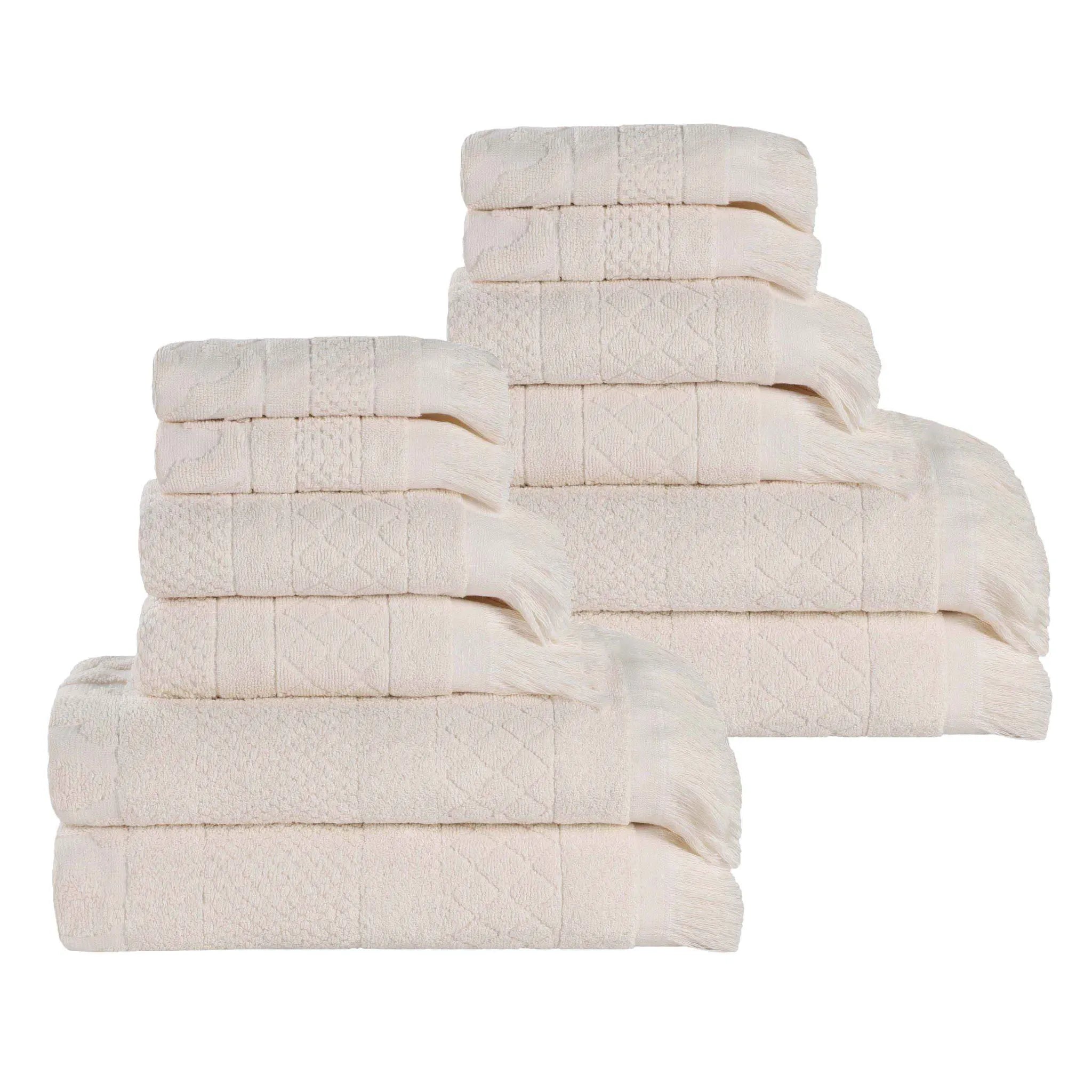 Rolla Cotton Geometric Jacquard Plush Soft Absorbent 12 Piece Towel Set - Towel Set by Superior Brand
