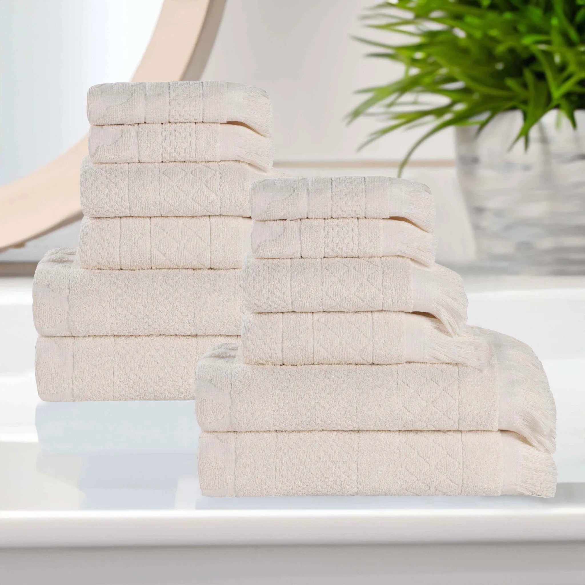 Rolla Cotton Geometric Jacquard Plush Soft Absorbent 12 Piece Towel Set - Towel Set by Superior Brand