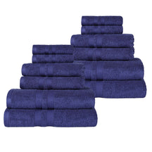 Ultra Soft Cotton Absorbent Quick Drying 12 Piece Assorted Towel Set - Navy Blue
