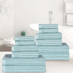 Ribbed Textured Cotton Medium Weight 12 Piece Towel Set - Slate Blue