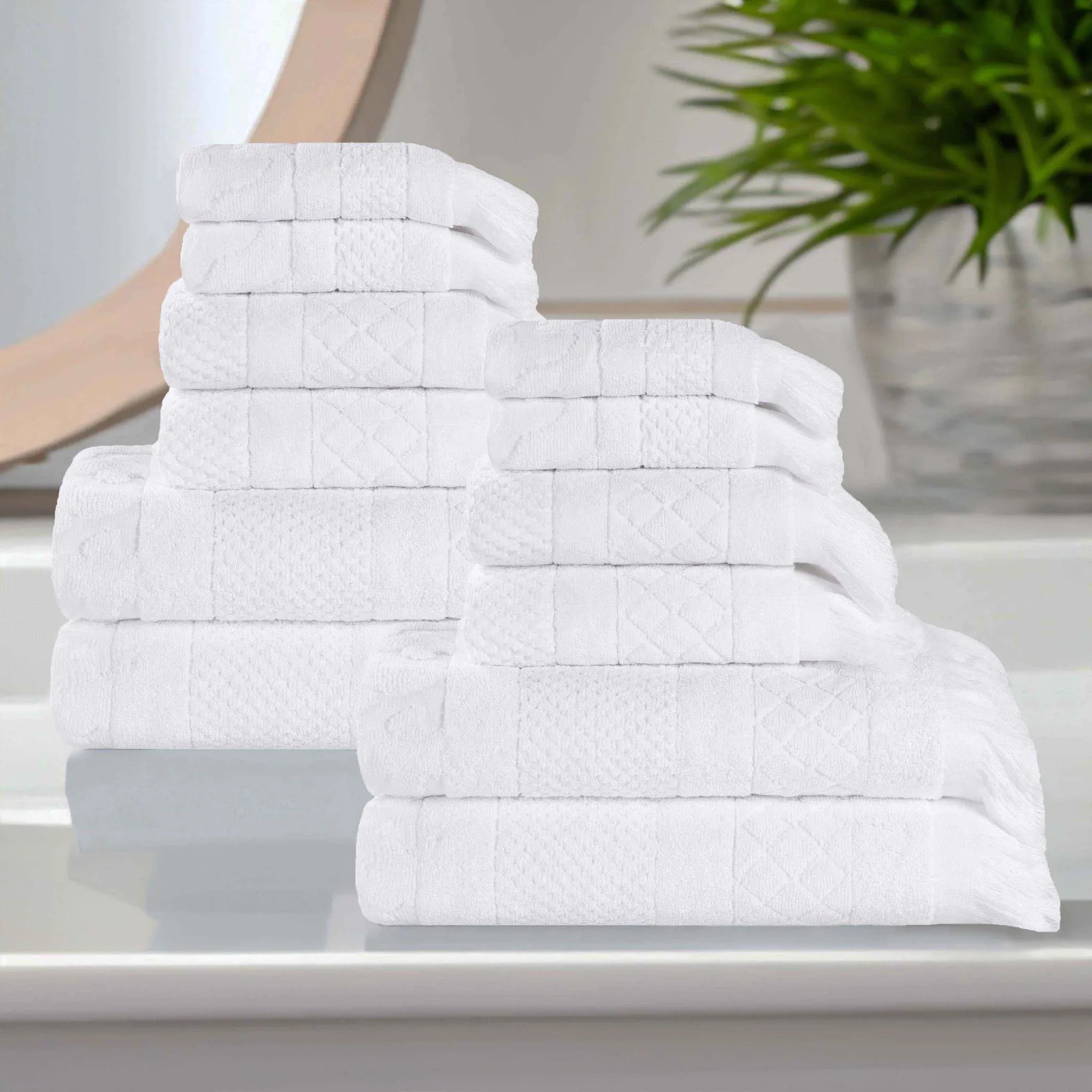 Rolla Cotton Geometric Jacquard Plush Soft Absorbent 12 Piece Towel Set - Towel Set by Superior Brand