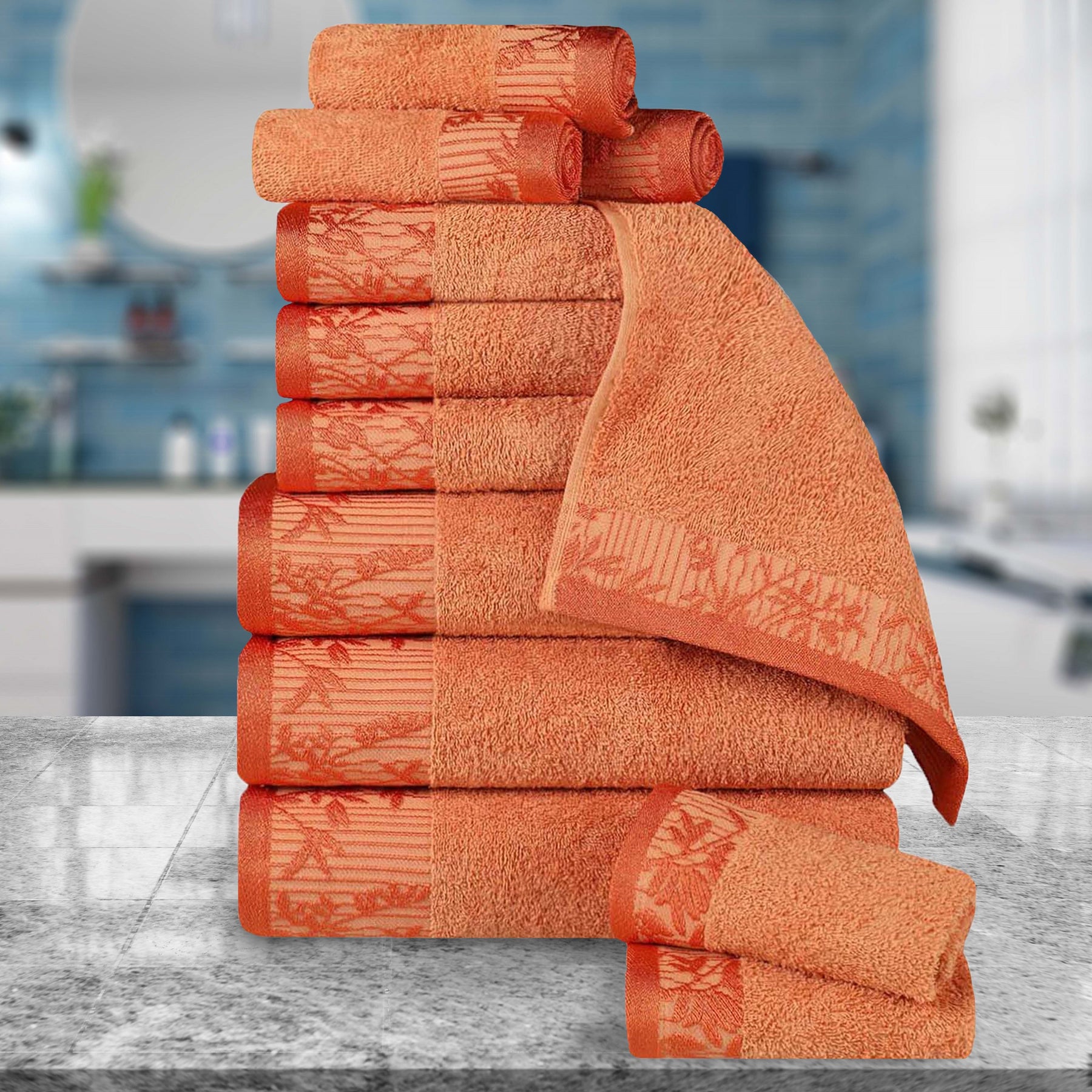 Superior Wisteria Cotton Floral Jacquard 12 Piece Towel Set  - mandarin
