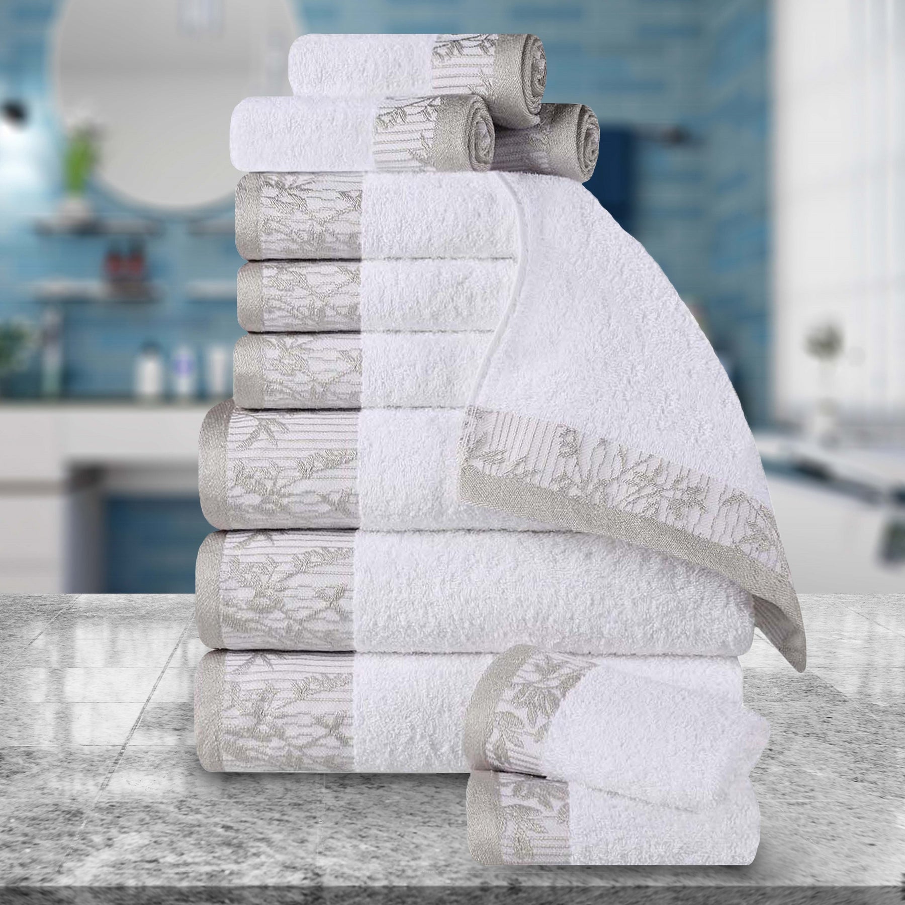 Superior Wisteria Cotton Floral Jacquard 12 Piece Towel Set  - White