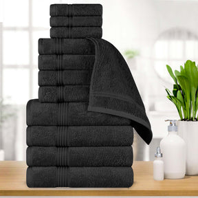 Egyptian Cotton Highly Absorbent Solid 12 Piece Ultra Soft Towel Set - Black