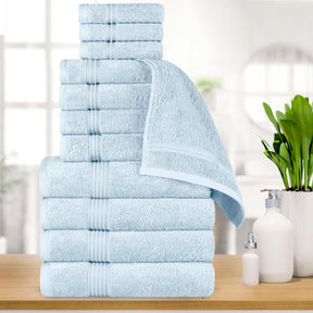 Egyptian Cotton Highly Absorbent Solid 12 Piece Ultra Soft Towel Set - Light Blue